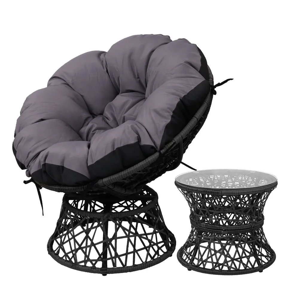 Outdoor Papasan Chairs Table Lounge Setting Patio Furniture Wicker Black