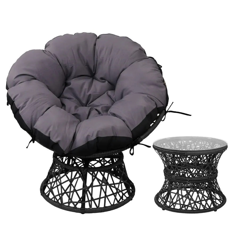 Outdoor Papasan Chairs Table Lounge Setting Patio Furniture Wicker Black