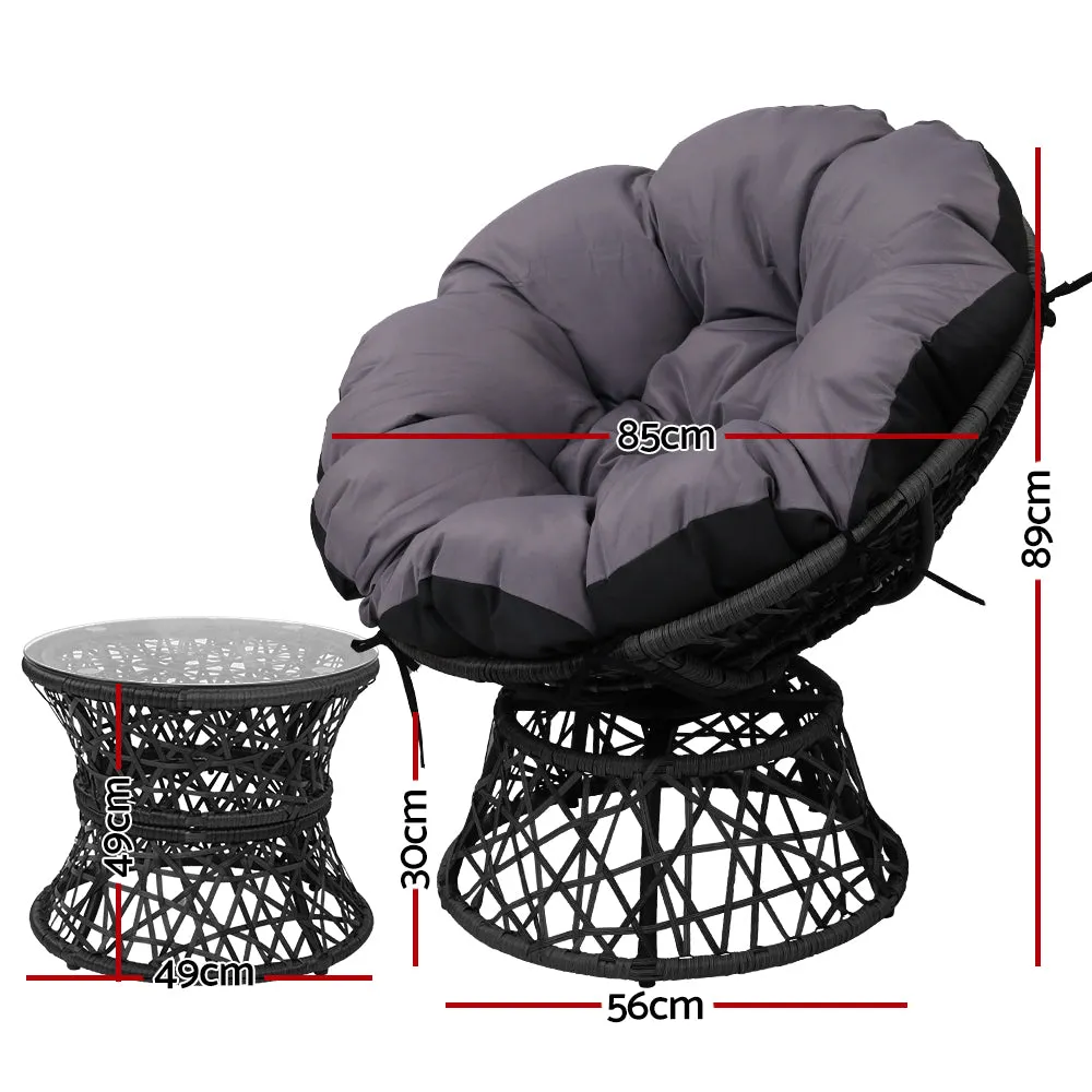 Outdoor Papasan Chairs Table Lounge Setting Patio Furniture Wicker Black