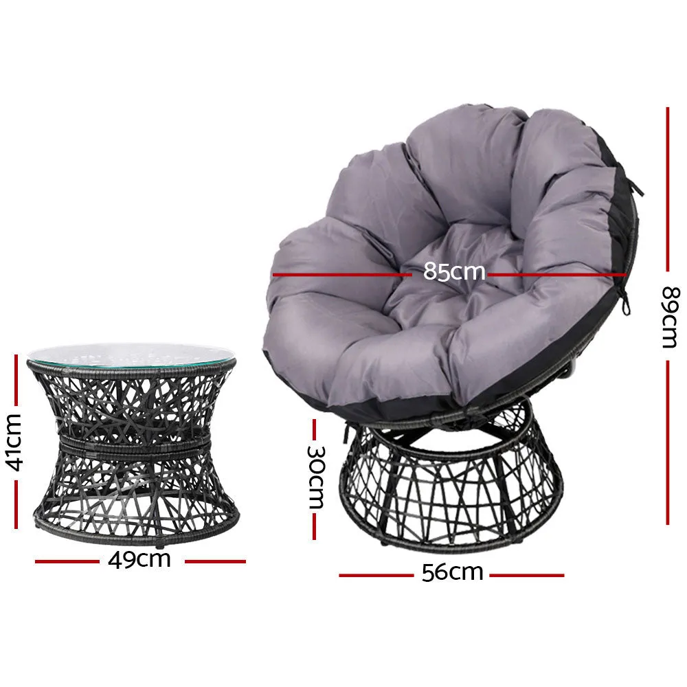 Papasan Chair and Side Table Set- Black