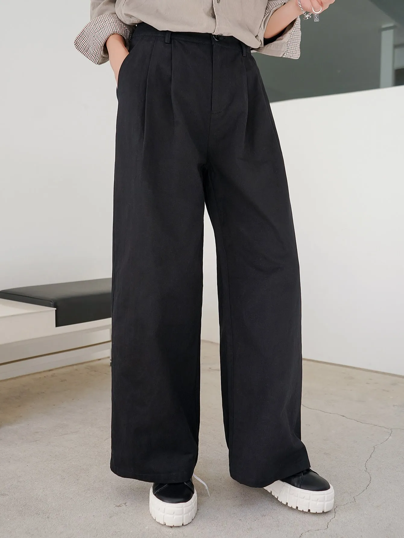 Plain Pocket High Waist Long Women Pants