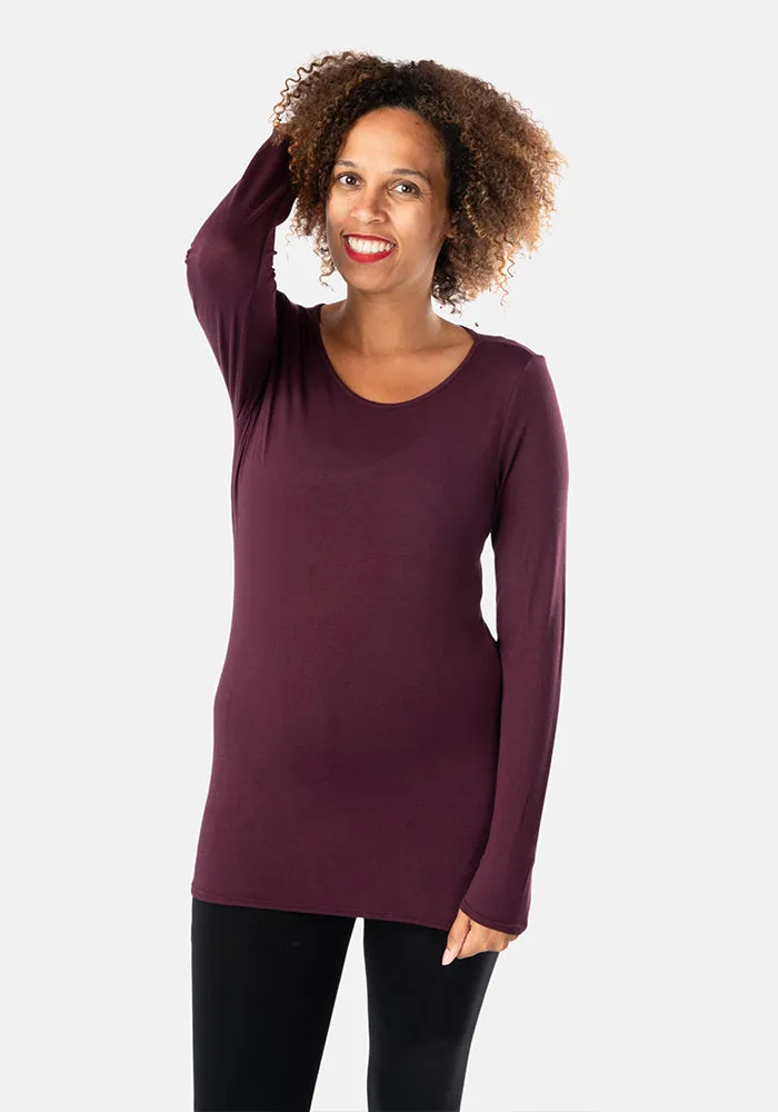 Plum Long Sleeve Round Neck Top