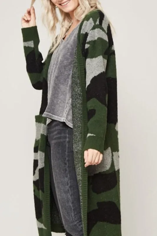 Promesa Camouflage Long Cardigan - Green