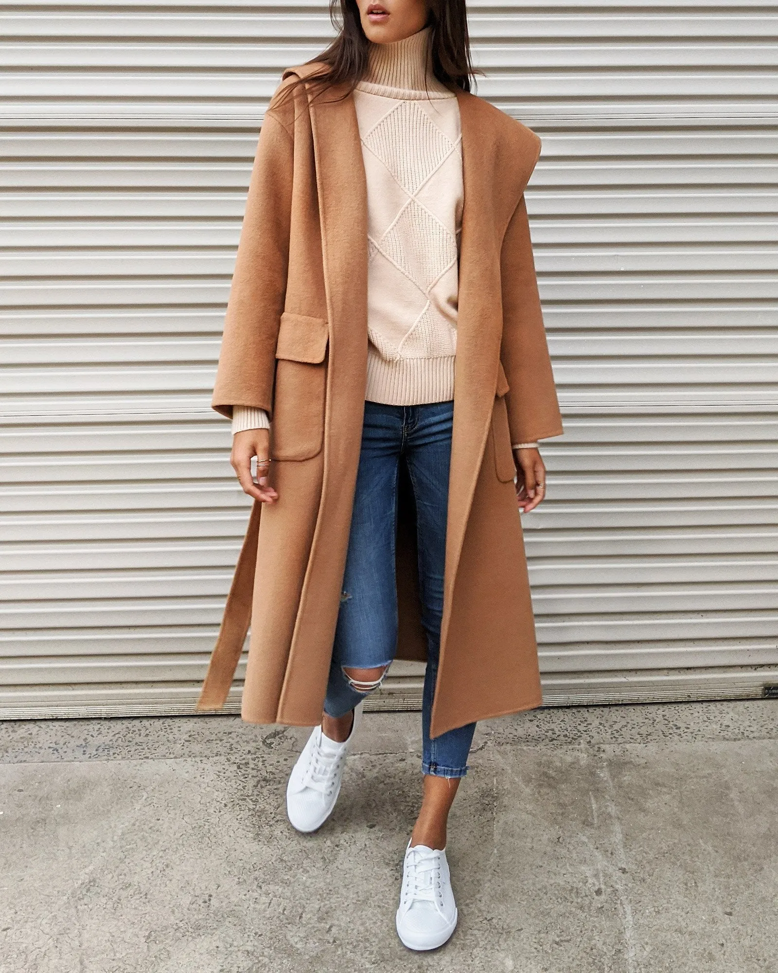 Runaway Wool Blend Robe Coat - Dark Camel