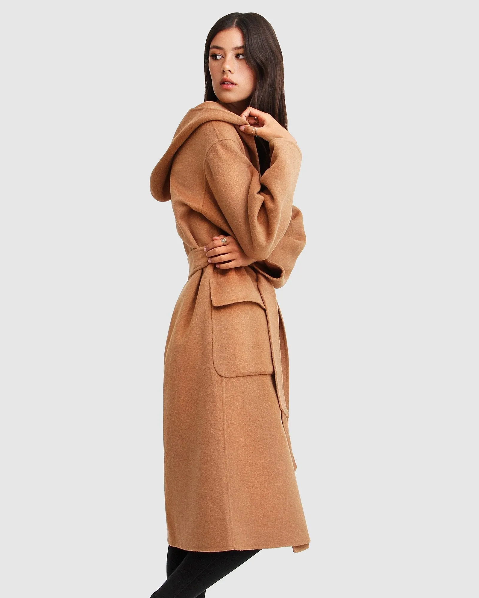 Runaway Wool Blend Robe Coat - Dark Camel