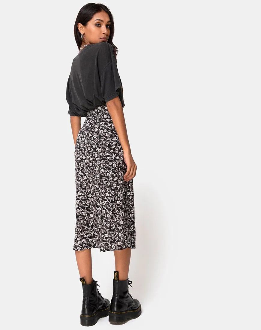 Saika Midi Skirt in Wild Tulip Black