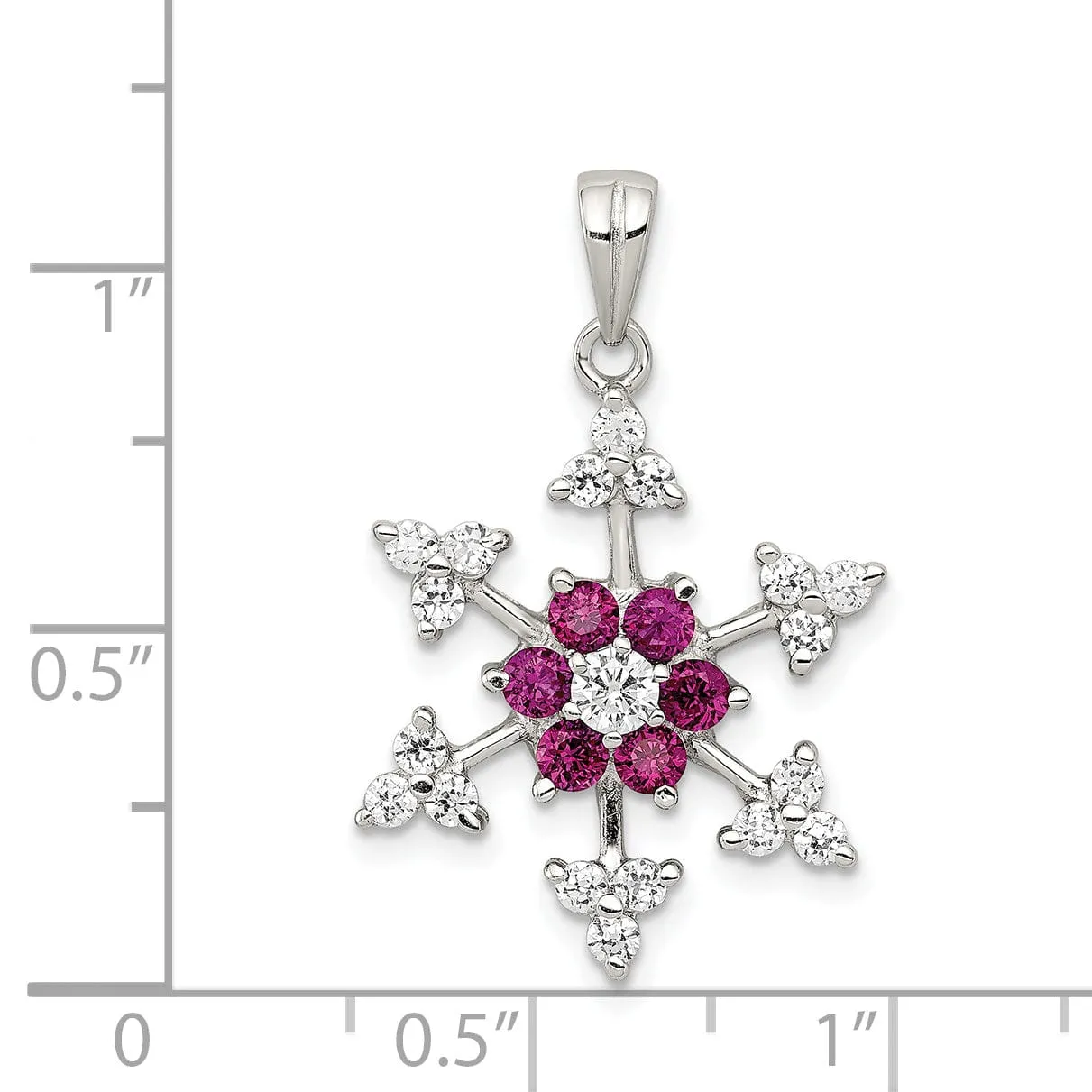 Silver Fuschia Cubic Zirconia Snowflake Pendant