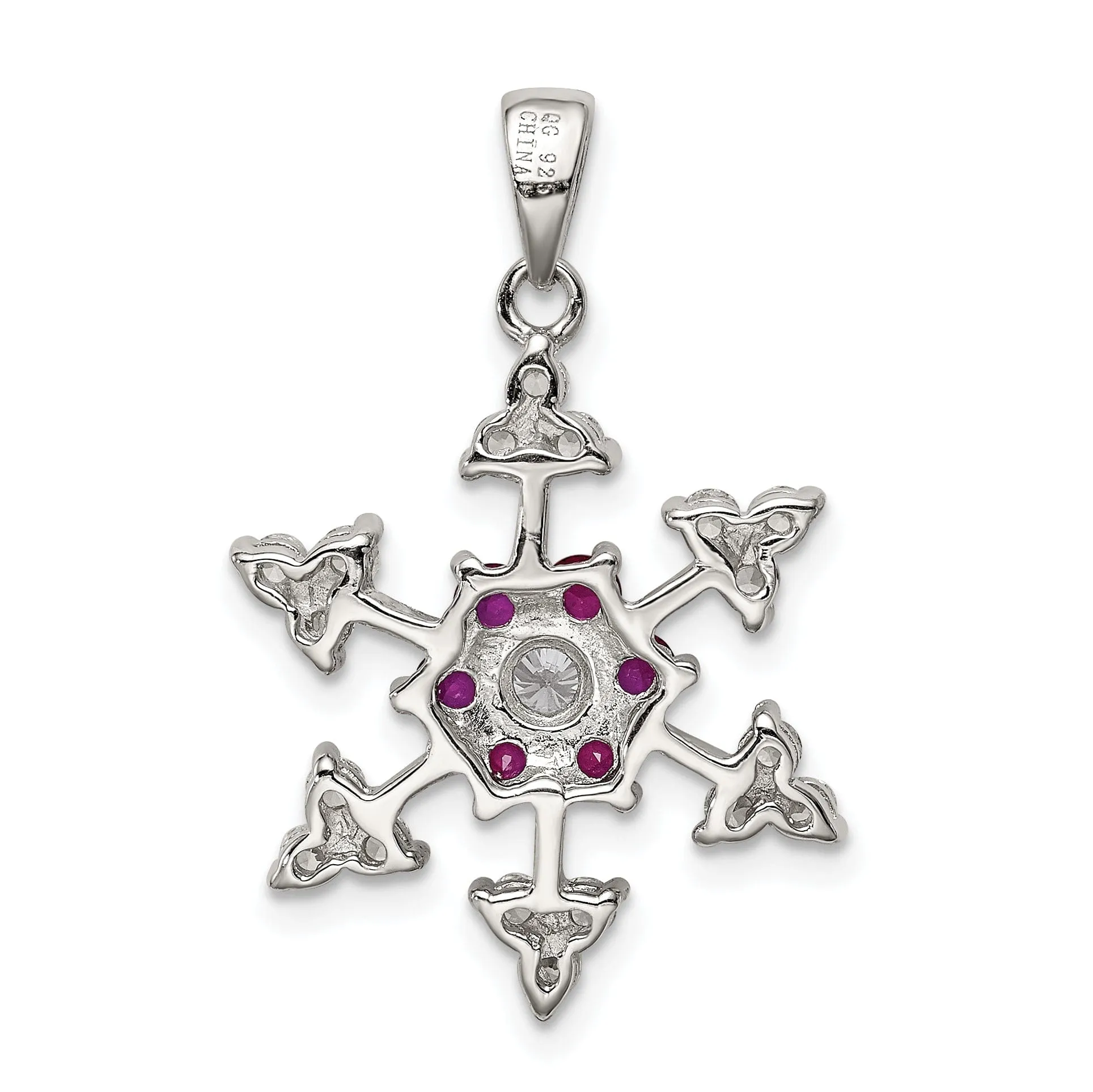 Silver Fuschia Cubic Zirconia Snowflake Pendant