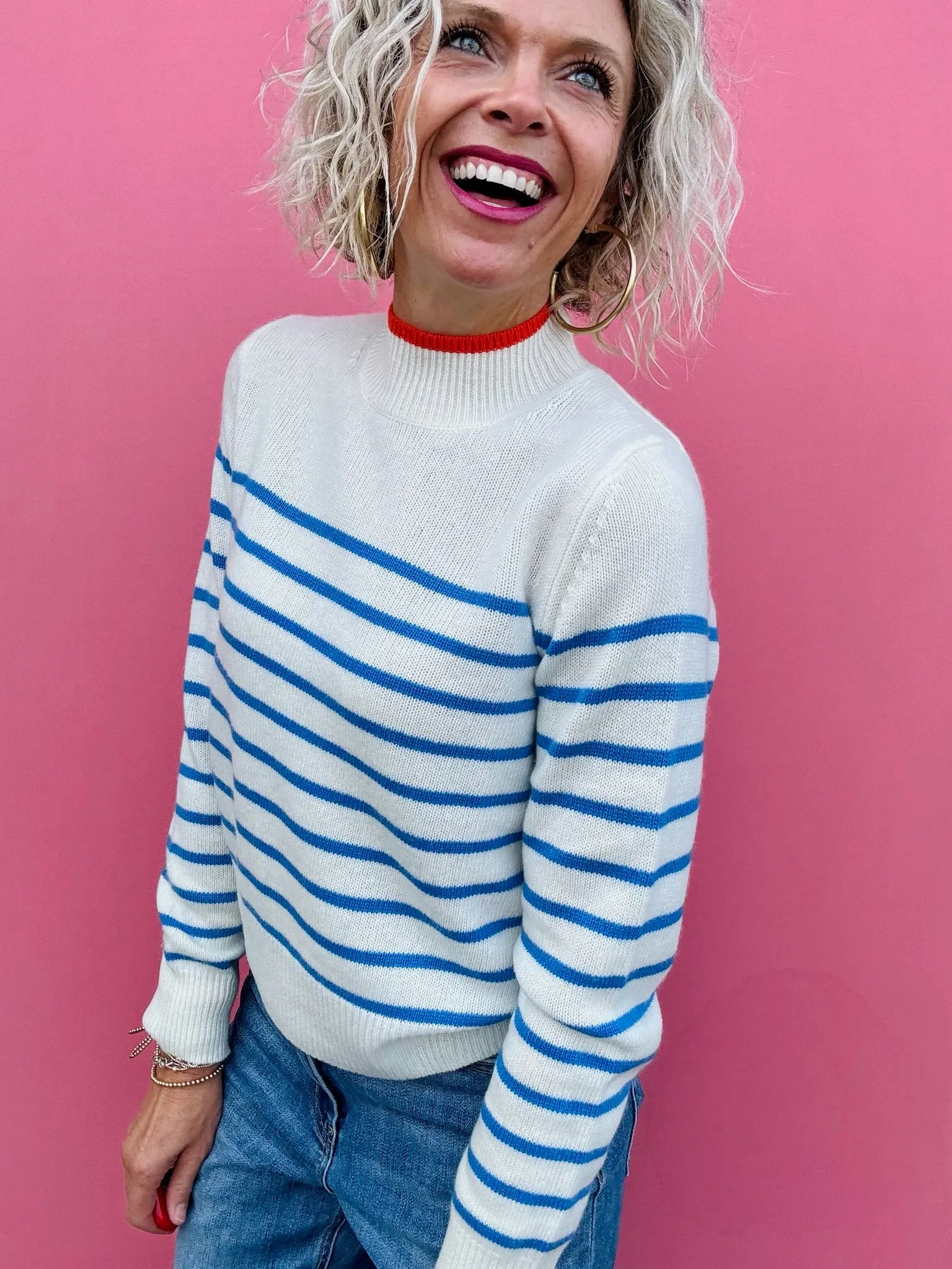 Stripe Mock Neck Cashmere