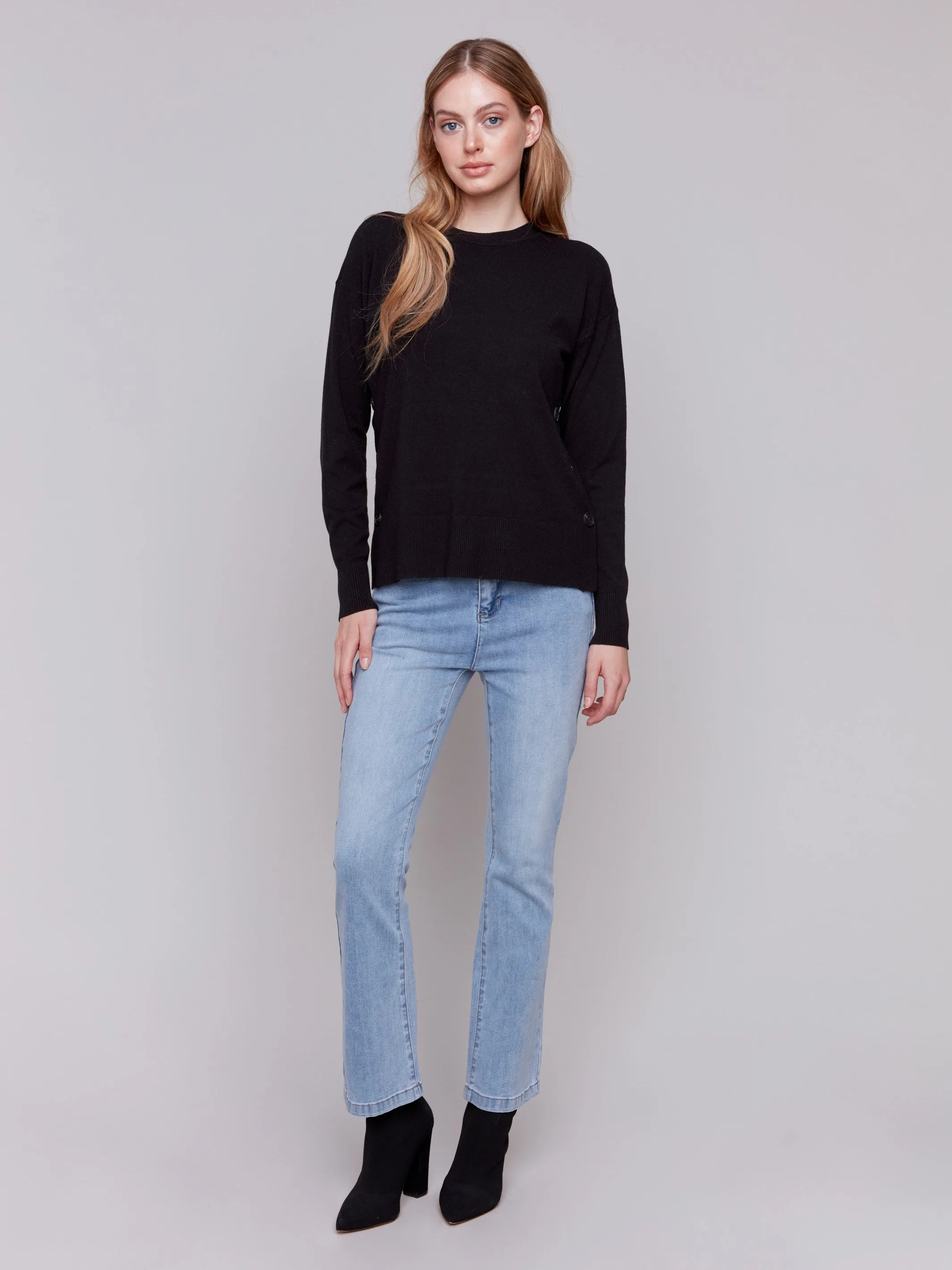 Sweater with Side Buttons - Black