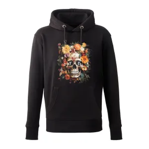 Tenacious 'Orange Flower Skull' Black Hoody