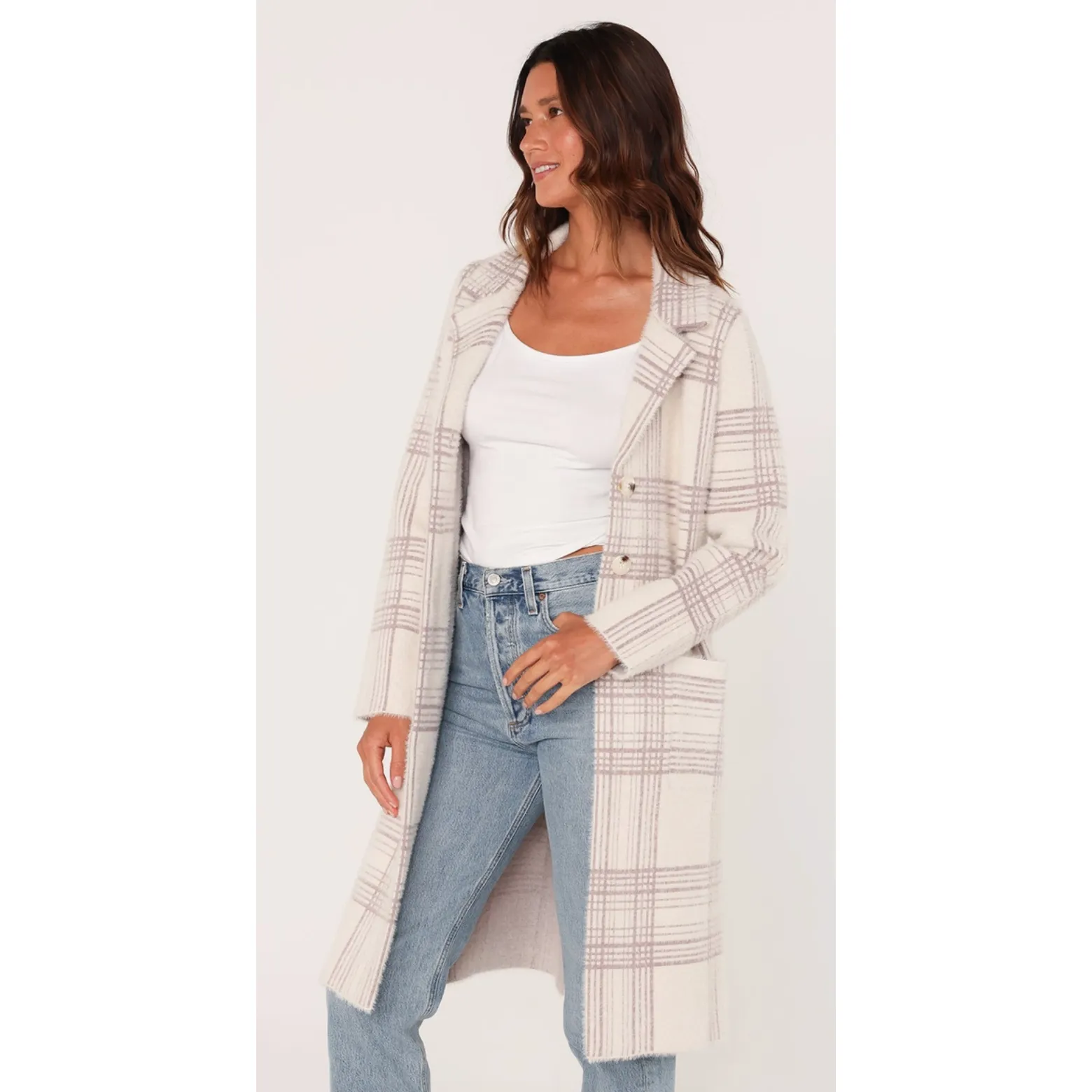 The Princeton Cream Plaid Coatigan