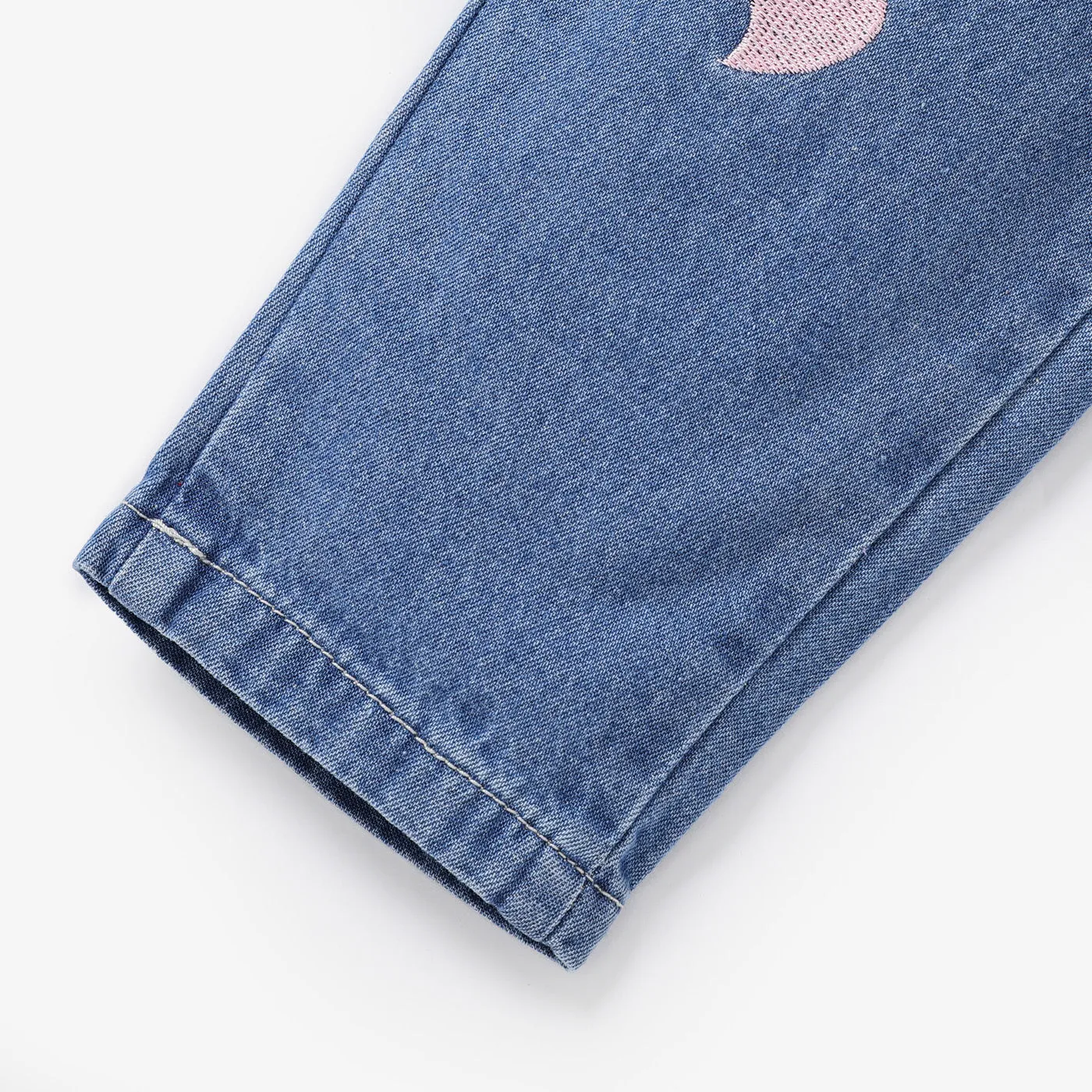 Toddler Girl Heart Embroidered Elasticized Blue Denim Jeans