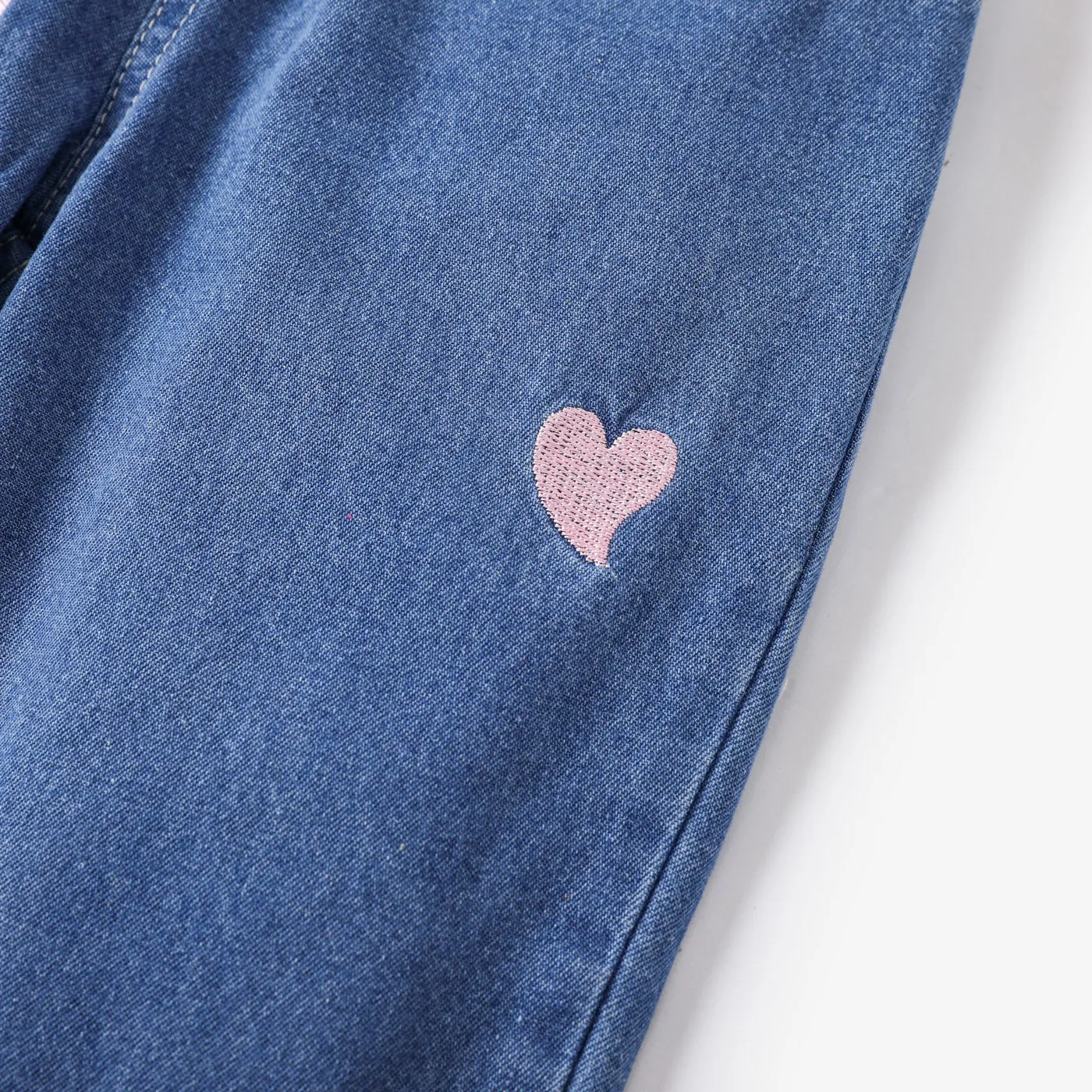 Toddler Girl Heart Embroidered Elasticized Blue Denim Jeans