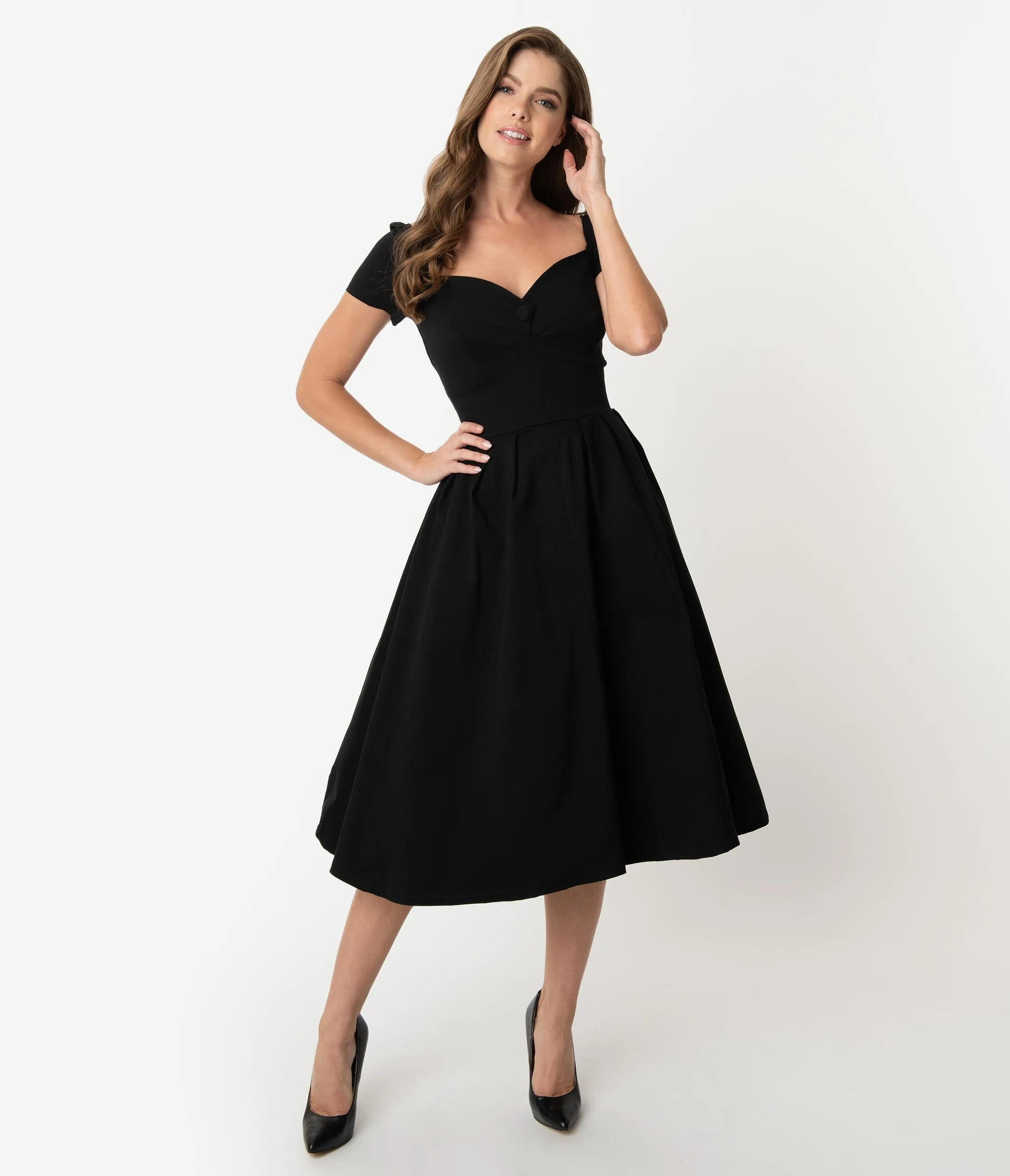 Unique Vintage 1950s Black Sweetheart Midge Swing Dress