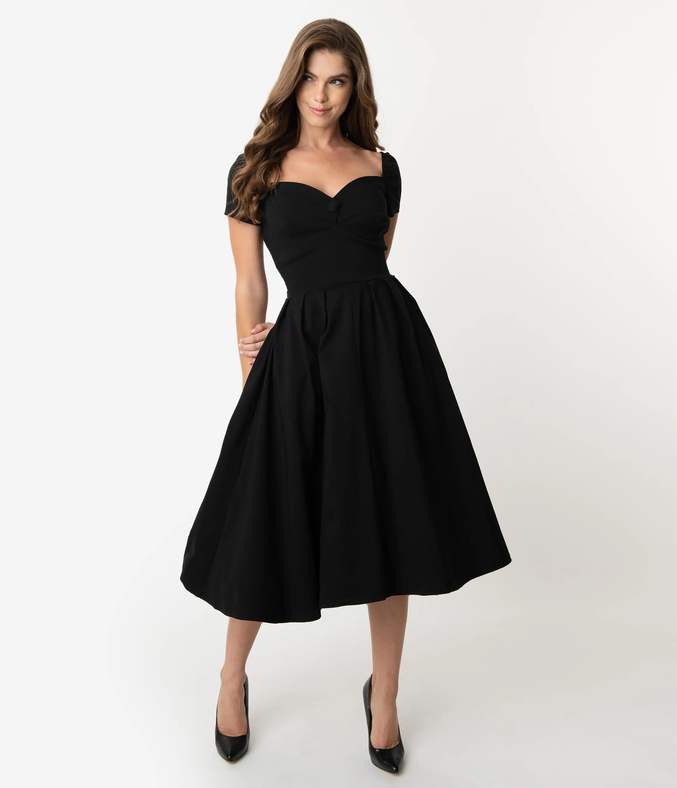 Unique Vintage 1950s Black Sweetheart Midge Swing Dress