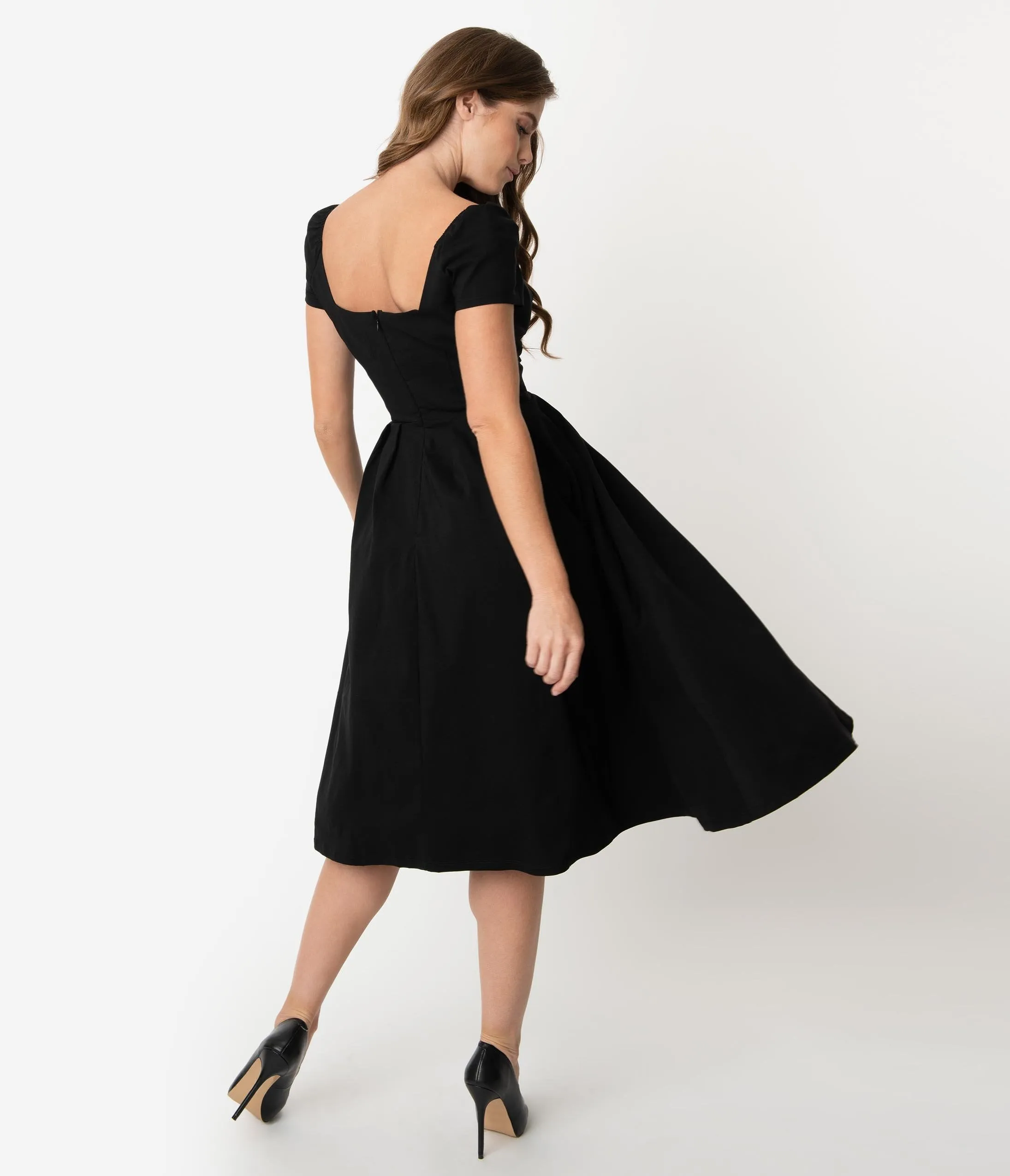 Unique Vintage 1950s Black Sweetheart Midge Swing Dress