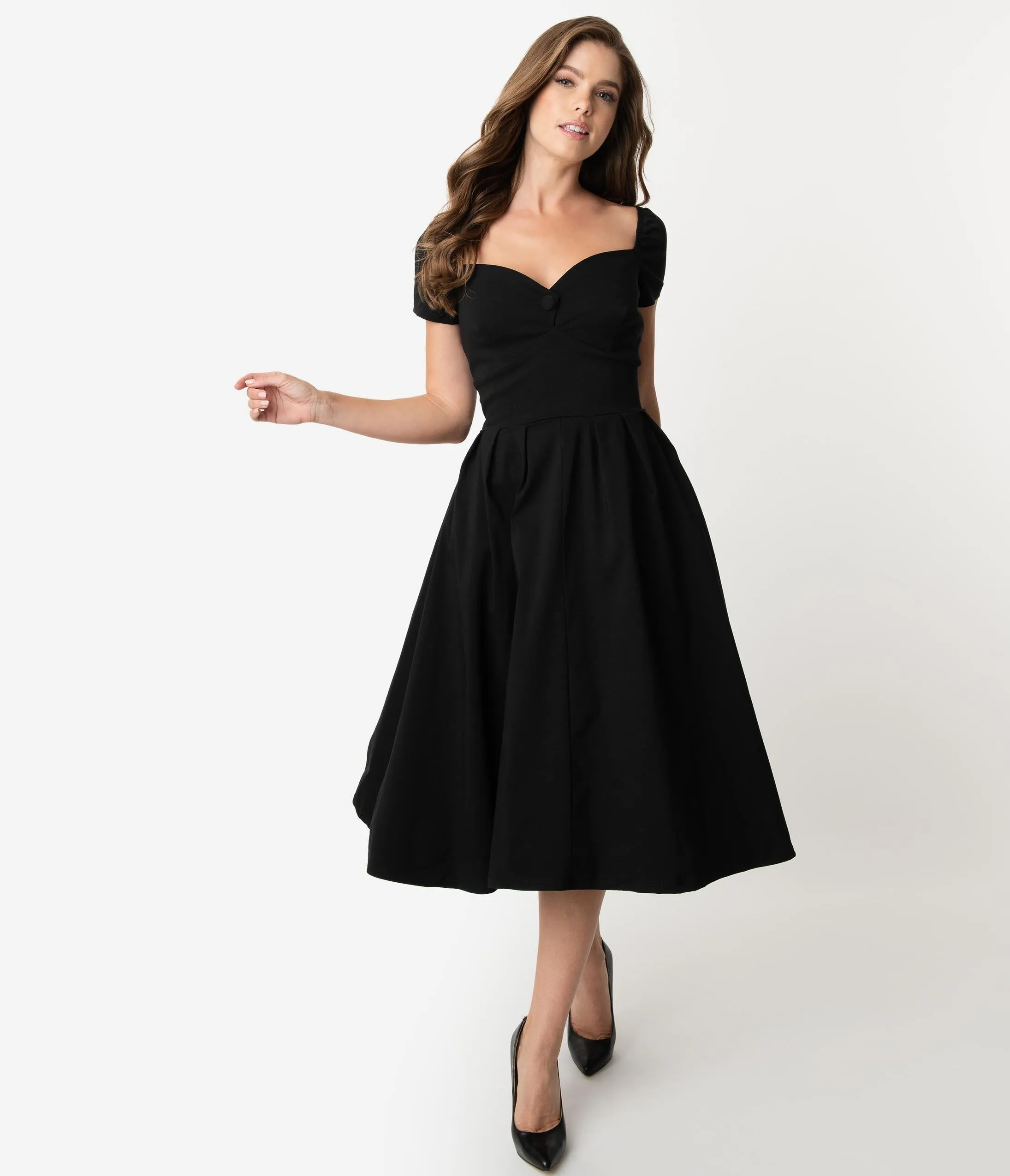 Unique Vintage 1950s Black Sweetheart Midge Swing Dress