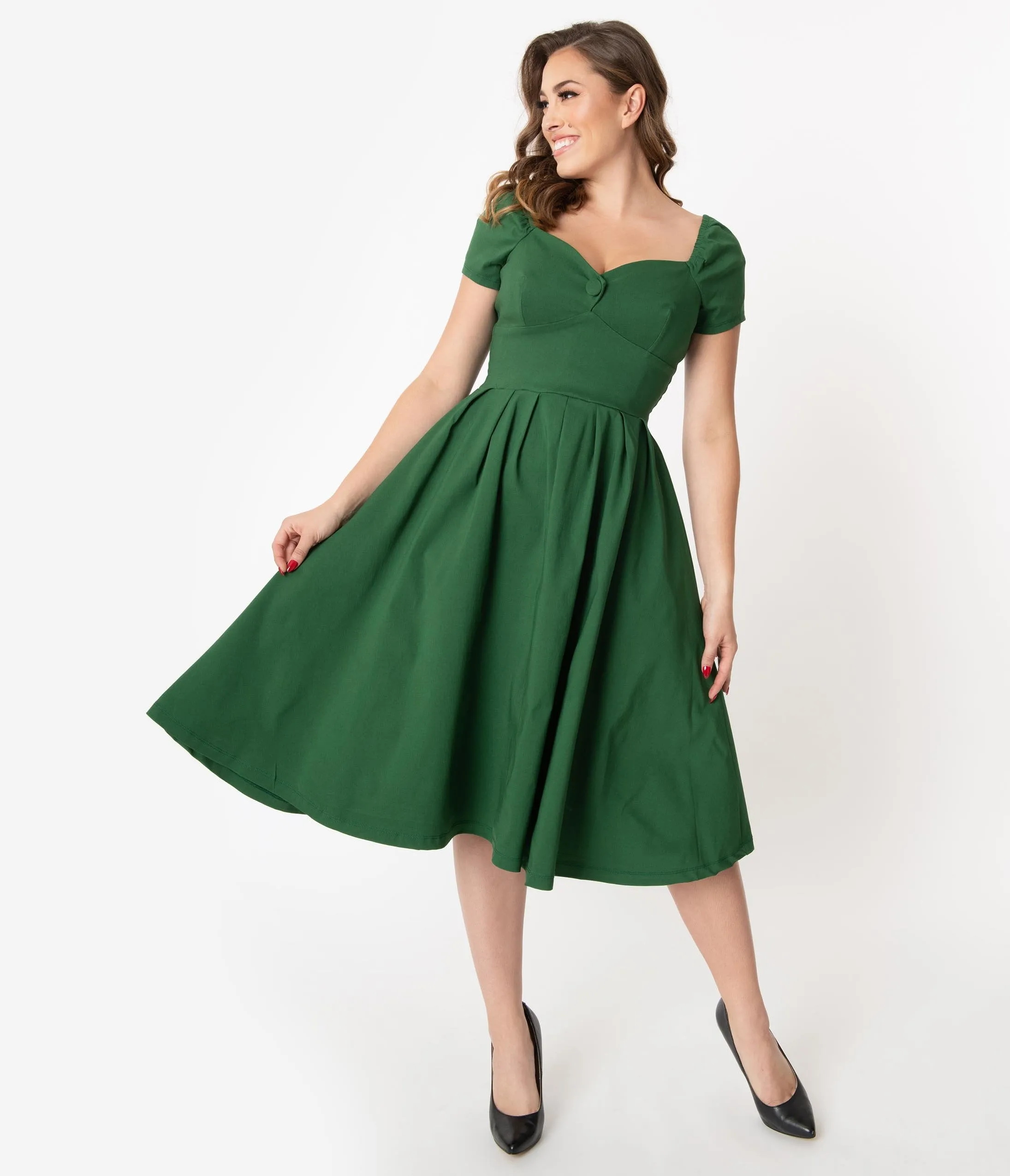 Unique Vintage 1950s Green Sweetheart Midge Swing Dress