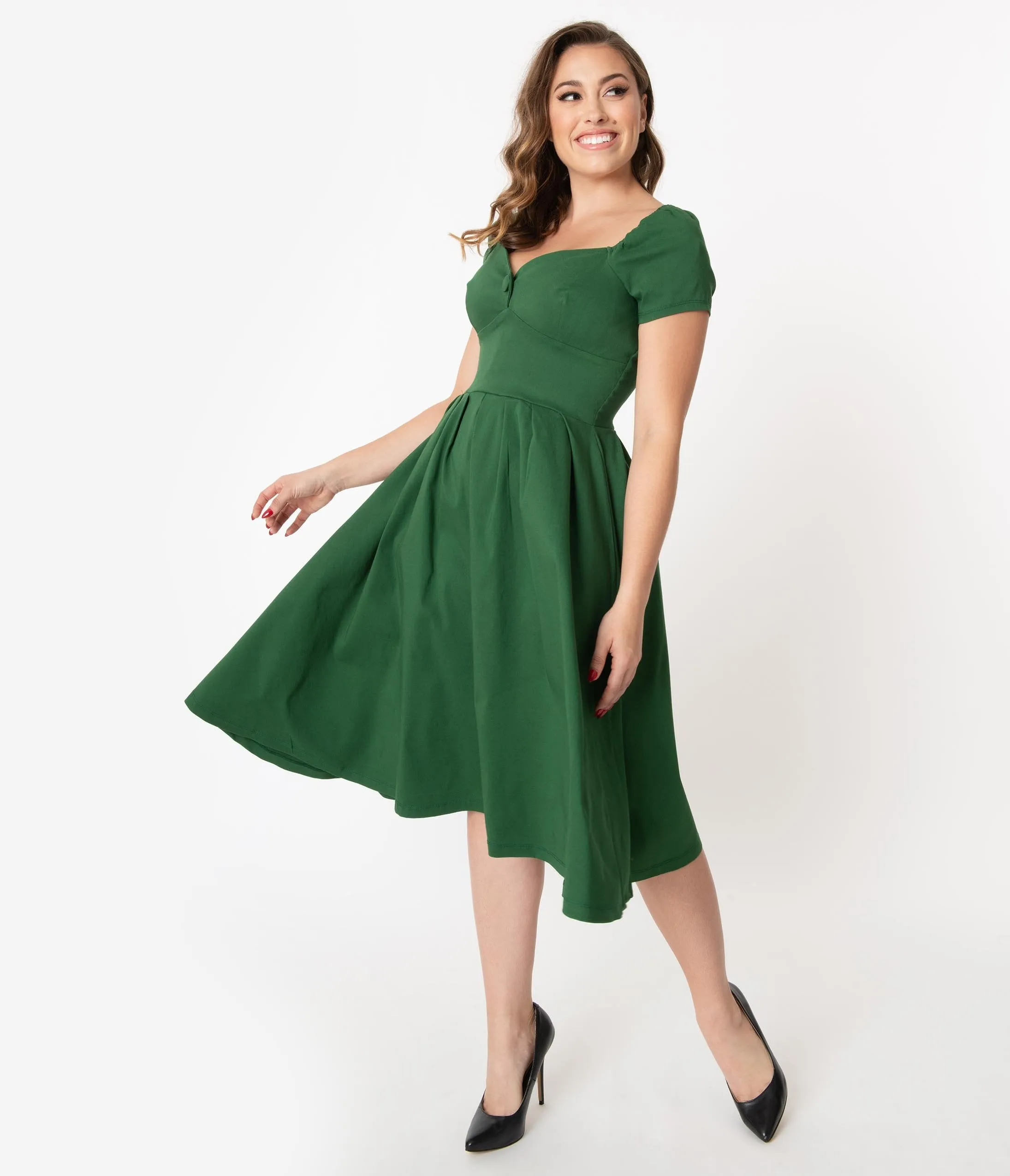 Unique Vintage 1950s Green Sweetheart Midge Swing Dress