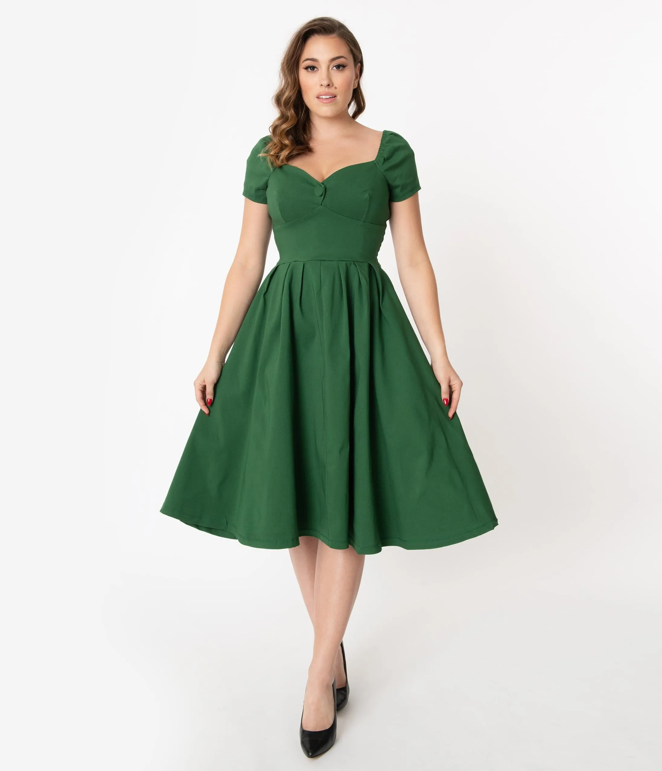 Unique Vintage 1950s Green Sweetheart Midge Swing Dress