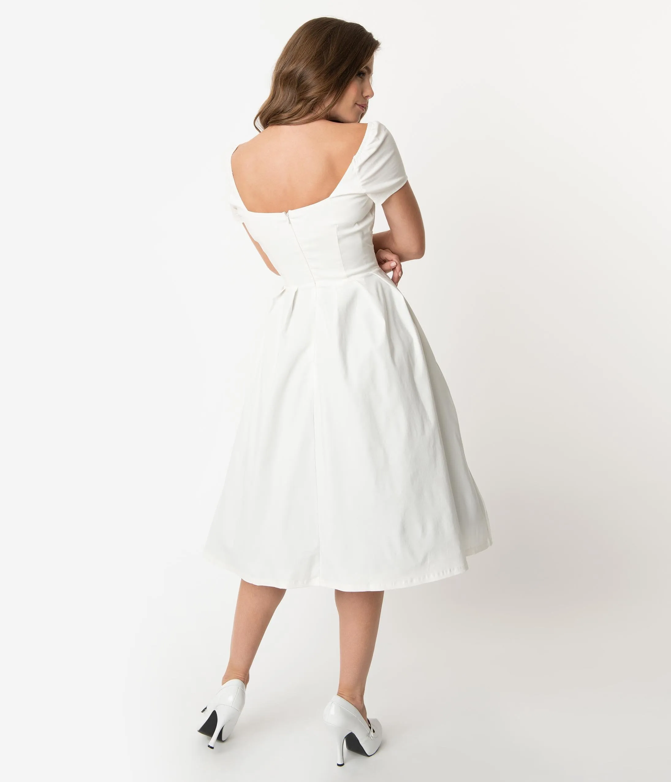 Unique Vintage 1950s Ivory Sweetheart Midge Swing Dress