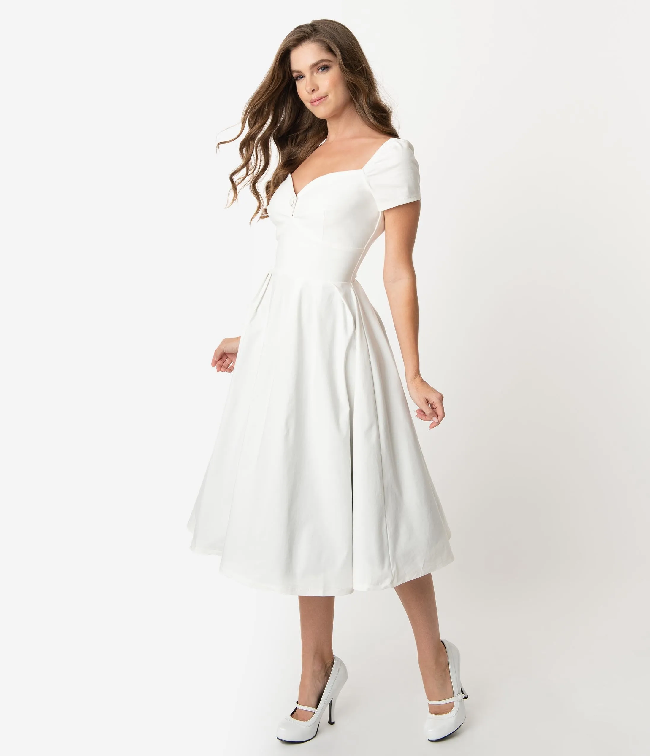 Unique Vintage 1950s Ivory Sweetheart Midge Swing Dress