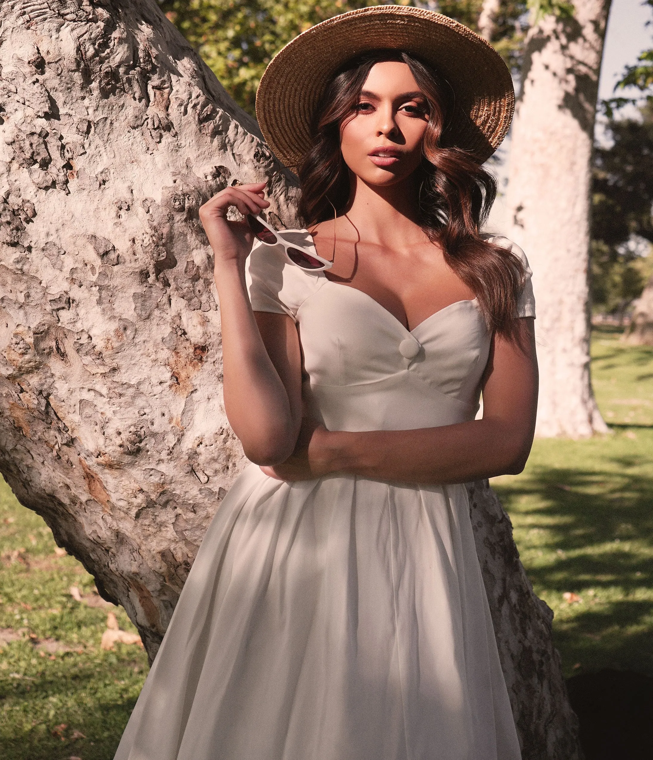 Unique Vintage 1950s Ivory Sweetheart Midge Swing Dress