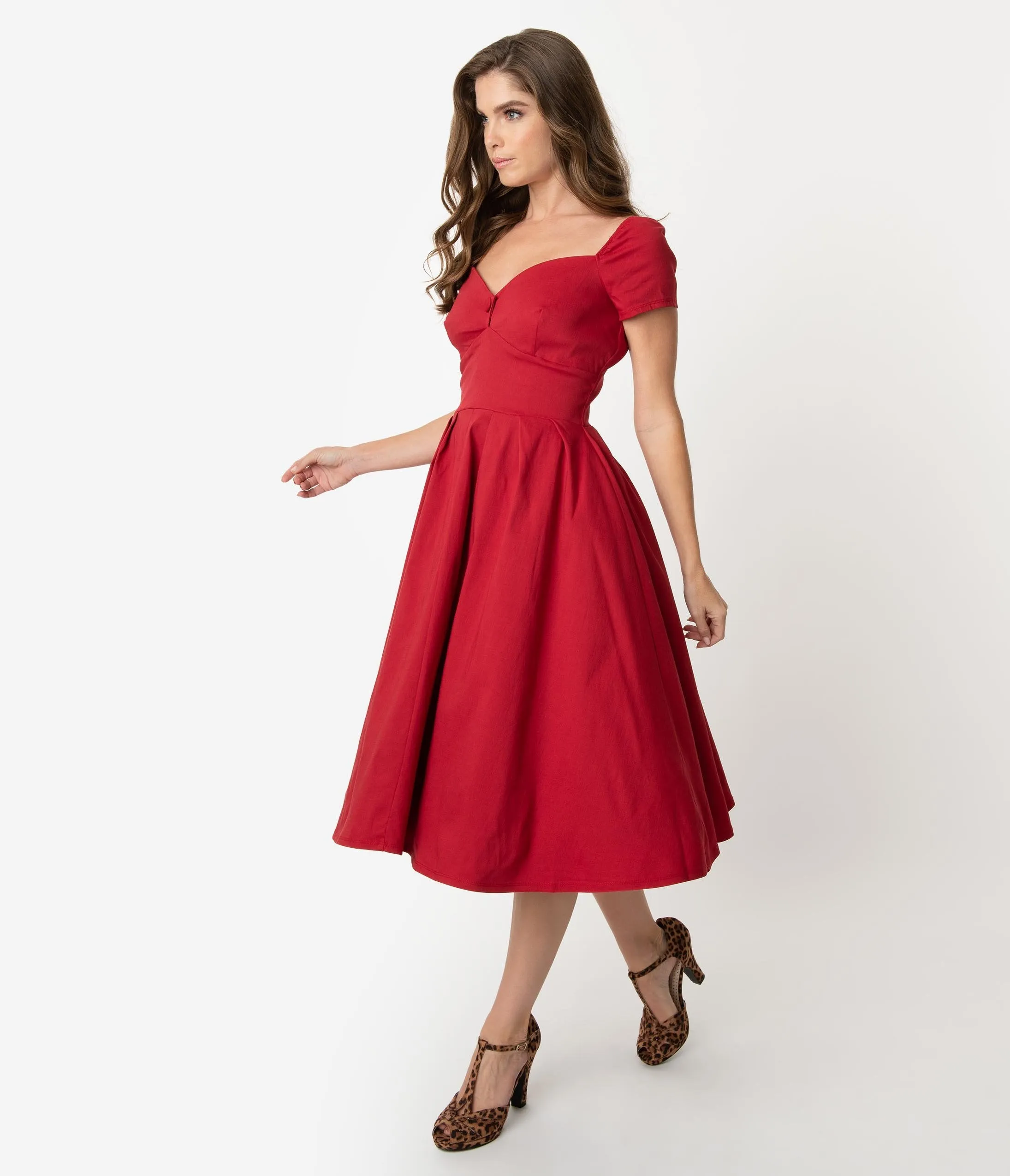 Unique Vintage 1950s Red Sweetheart Midge Swing Dress