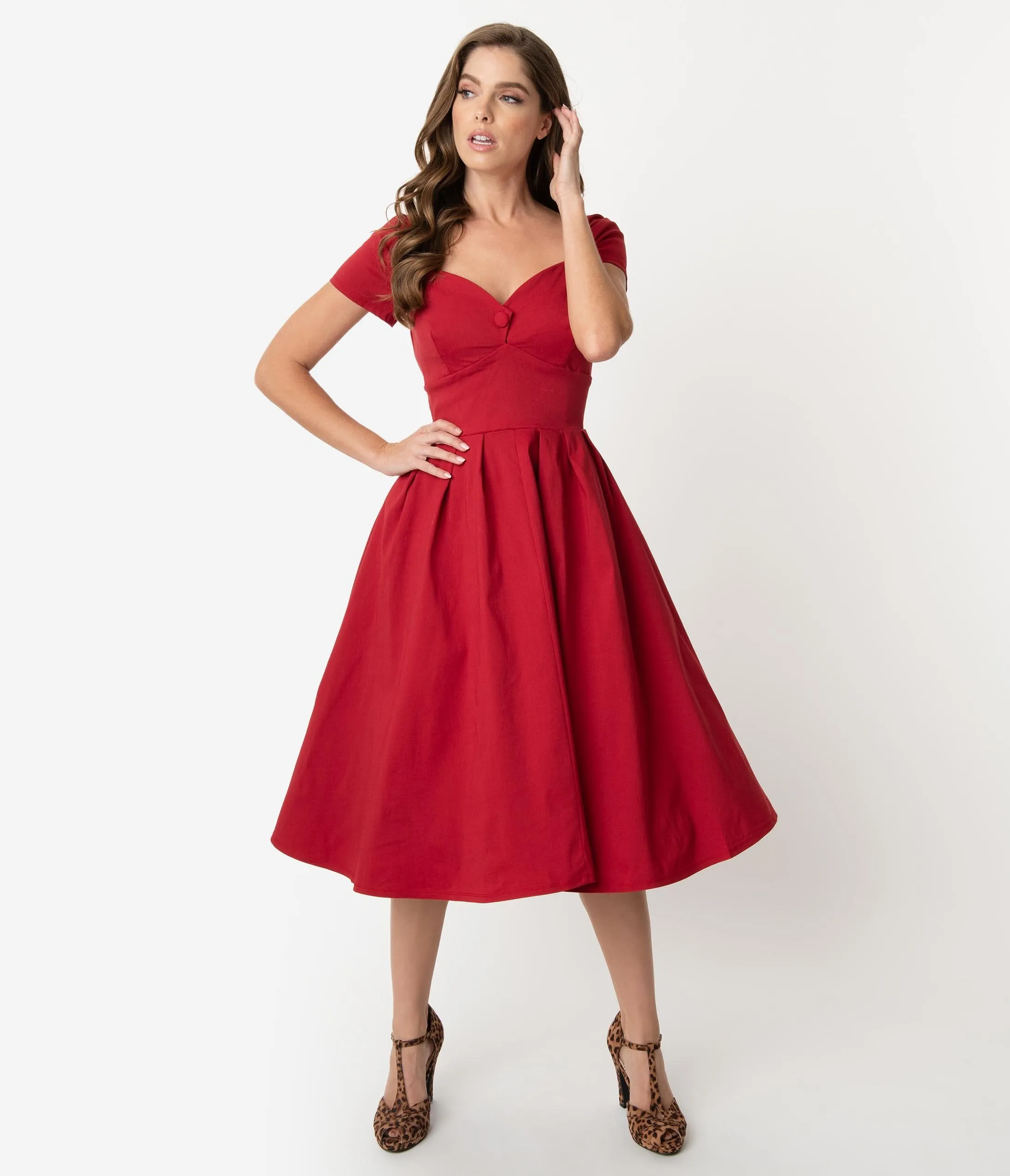 Unique Vintage 1950s Red Sweetheart Midge Swing Dress