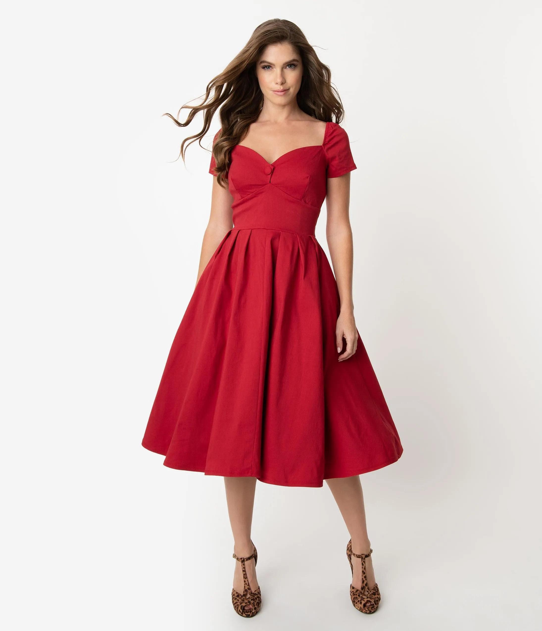 Unique Vintage 1950s Red Sweetheart Midge Swing Dress