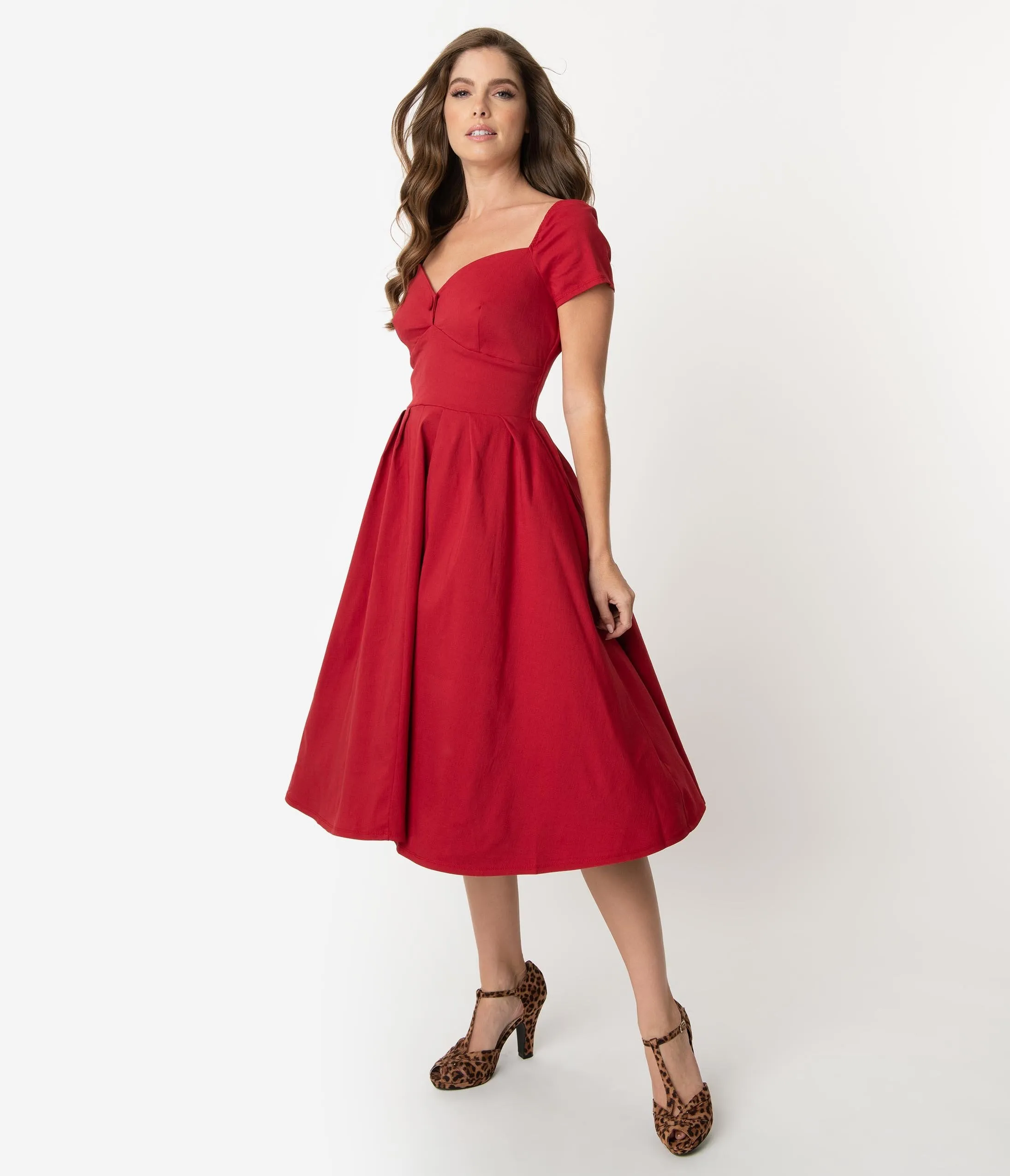 Unique Vintage 1950s Red Sweetheart Midge Swing Dress