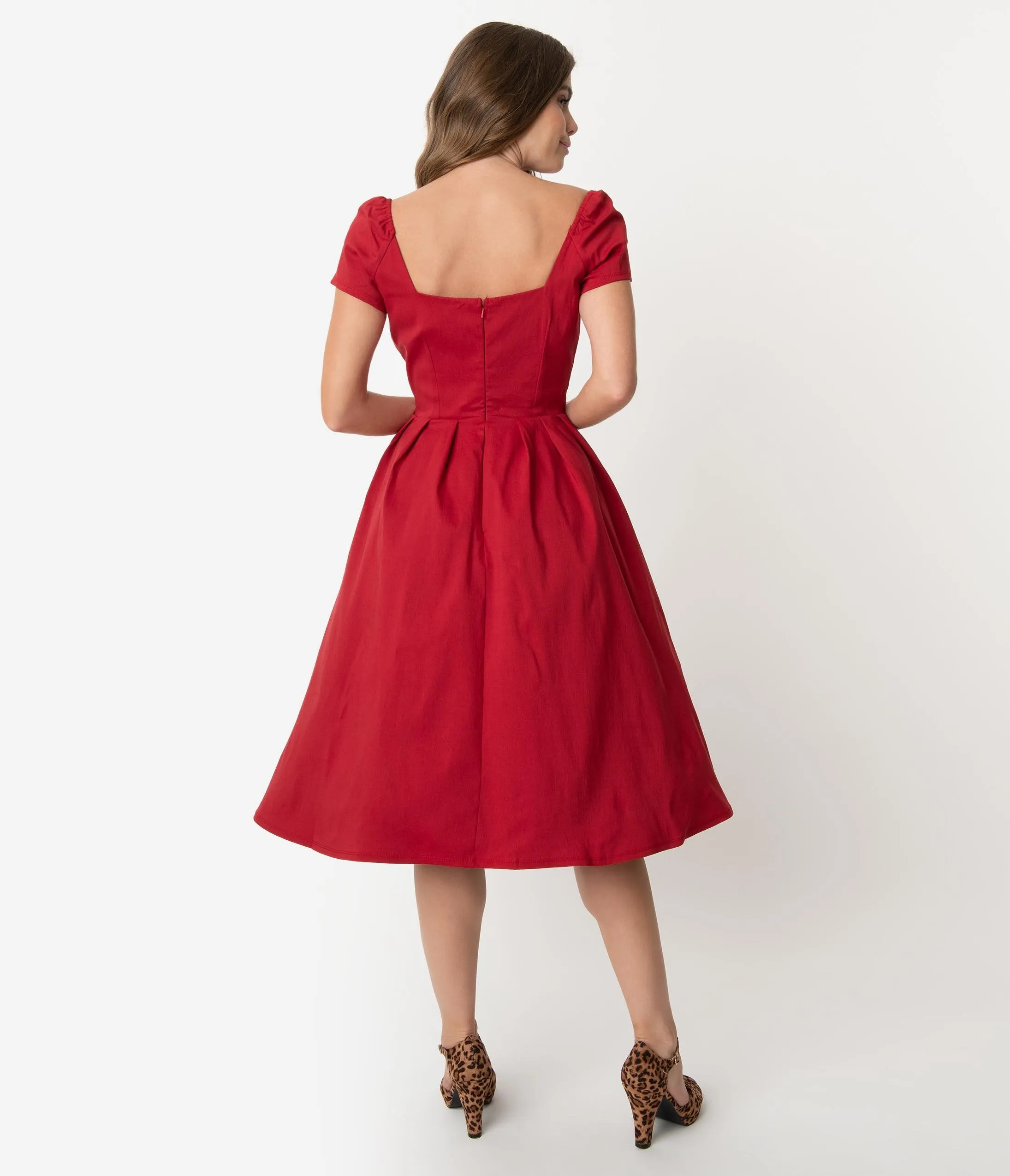 Unique Vintage 1950s Red Sweetheart Midge Swing Dress