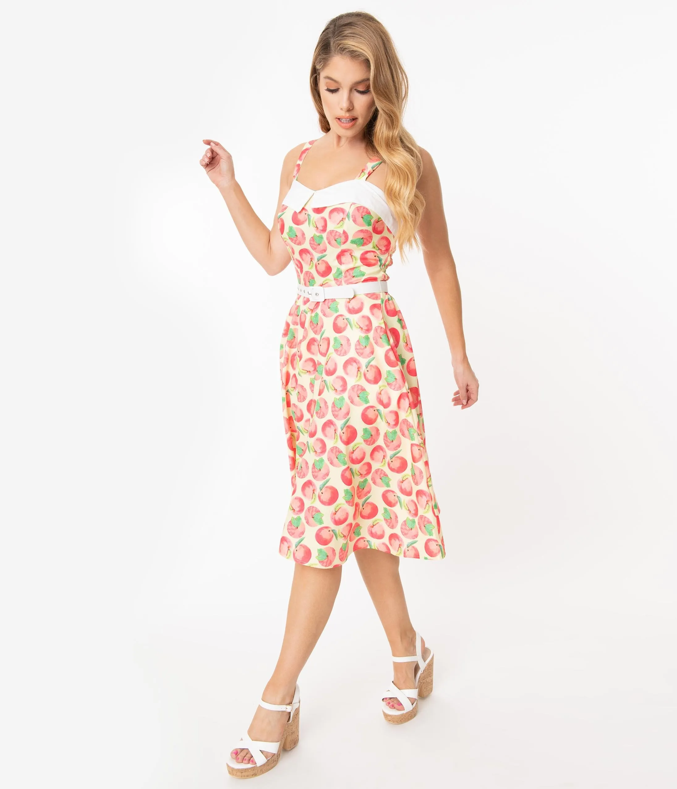 Unique Vintage Peaches & Cream Print Rachel Swing Dress