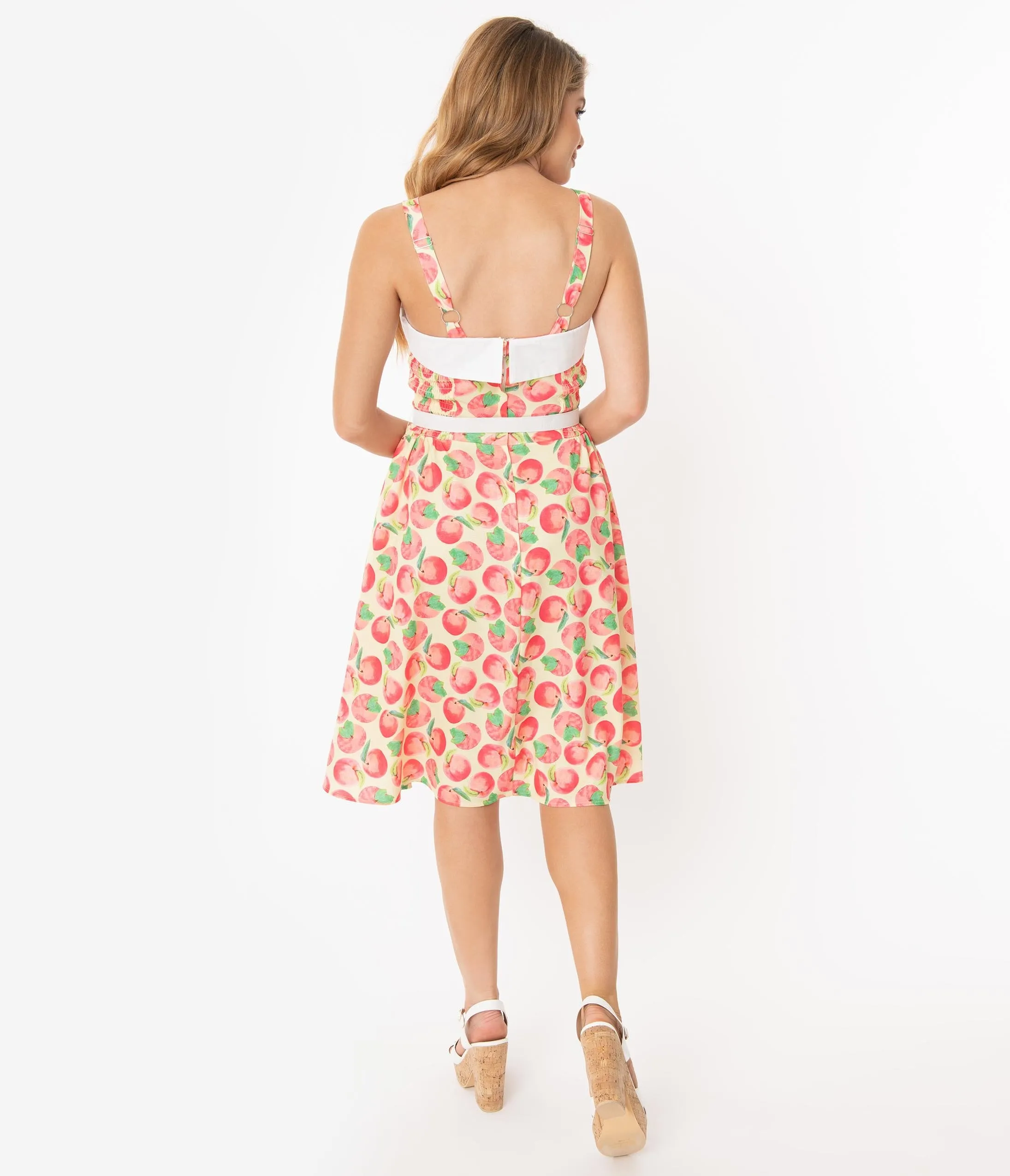 Unique Vintage Peaches & Cream Print Rachel Swing Dress