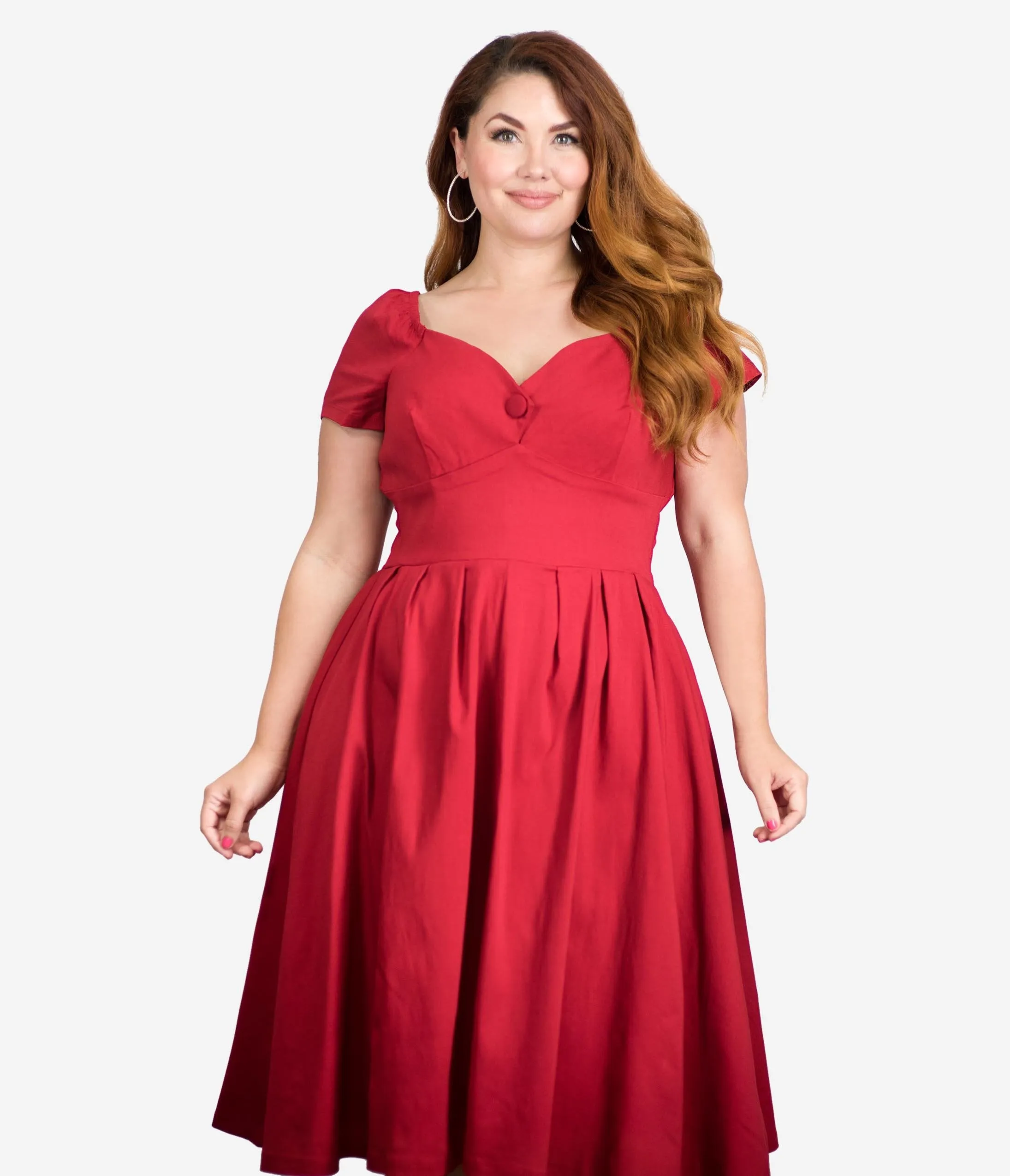 Unique Vintage Plus Size 1950s Red Sweetheart Midge Swing Dress