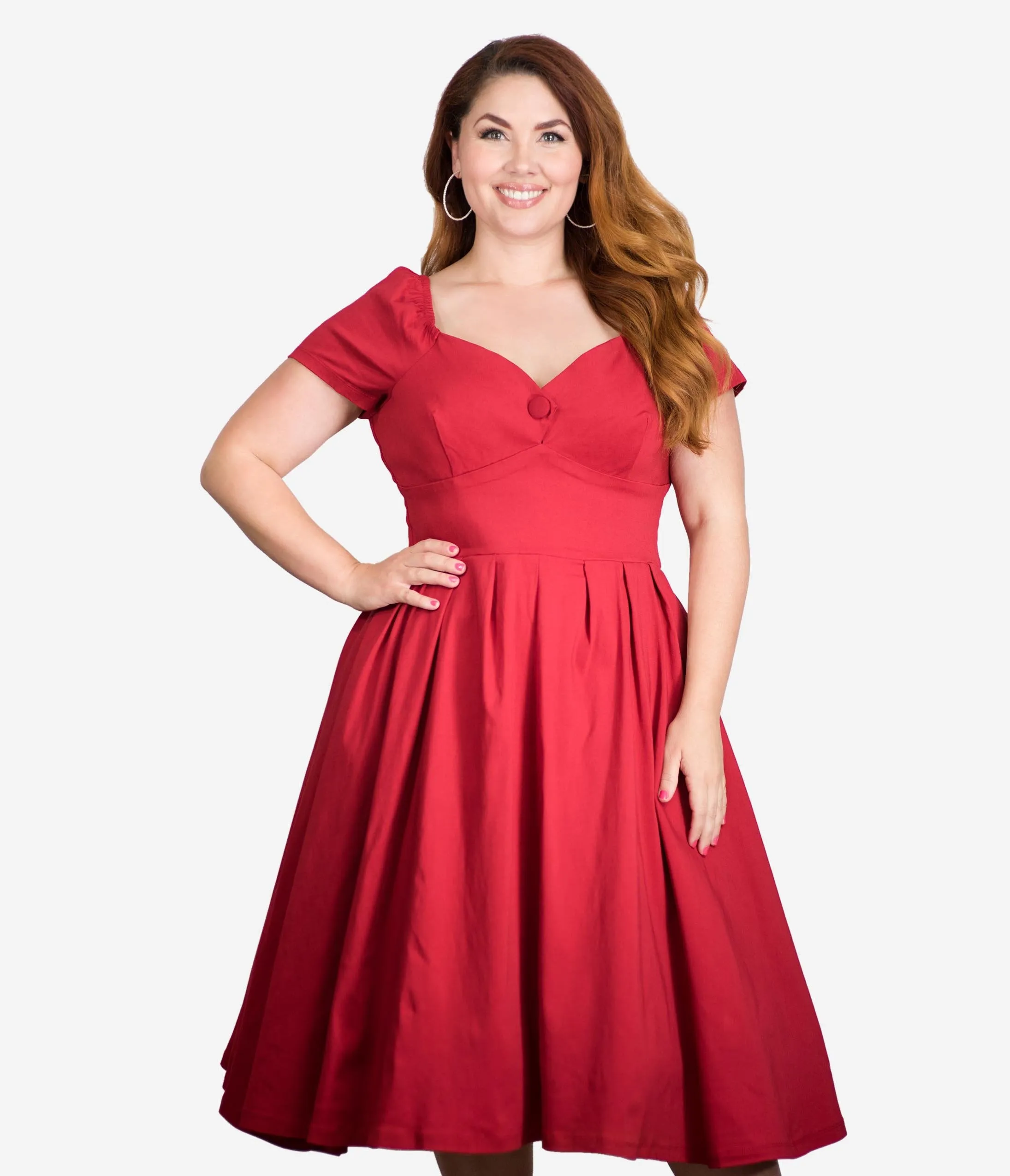 Unique Vintage Plus Size 1950s Red Sweetheart Midge Swing Dress