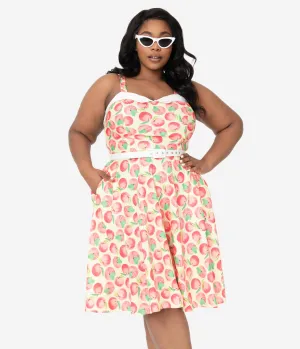 Unique Vintage Plus Size Peaches & Cream Print Rachel Swing Dress