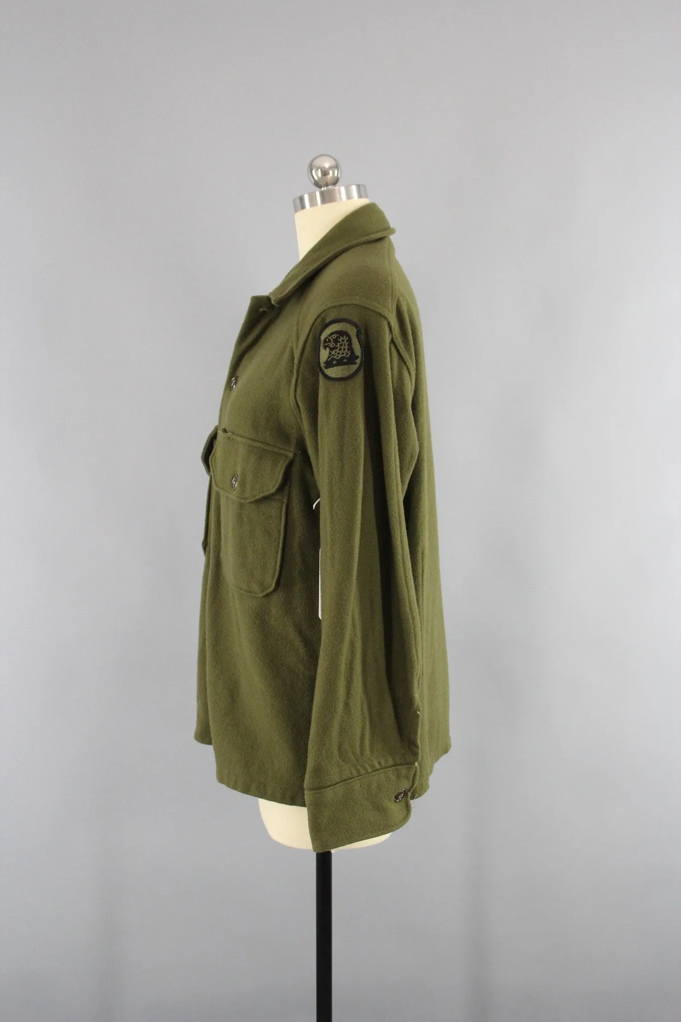 Vintage 1950s US Army Olive Drab Green Field Shirt Jacket