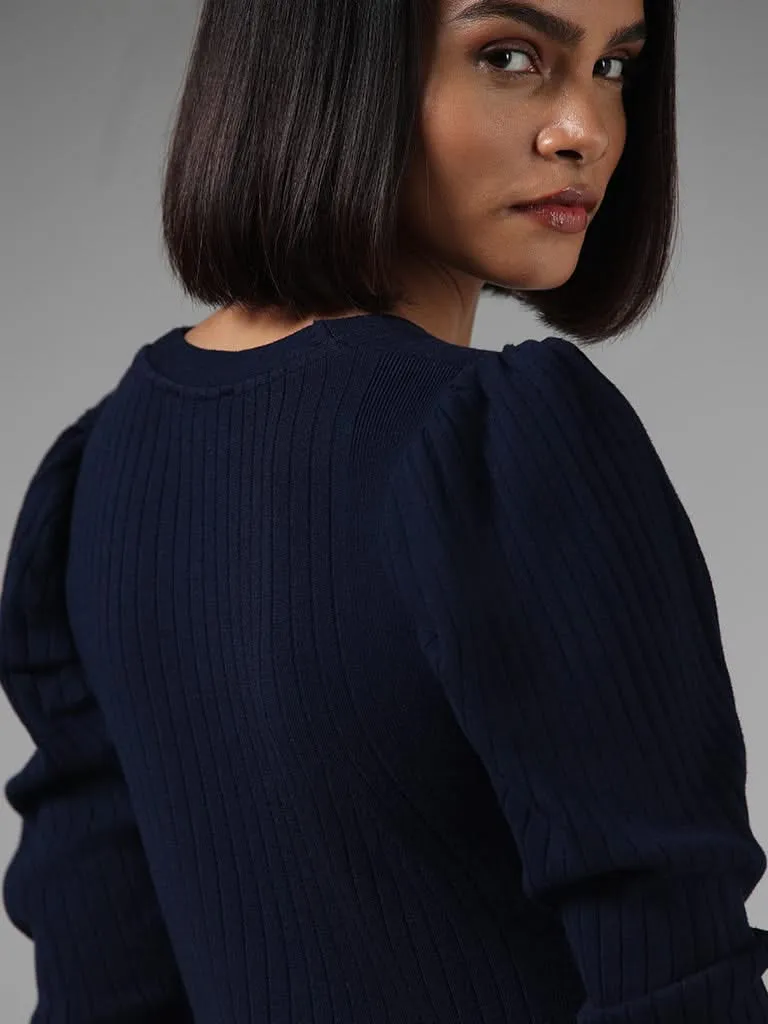 Wardrobe Dark Navy Ribbed Sweater