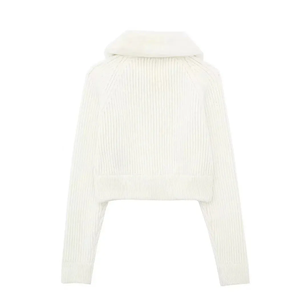 Wenkouban-Winter Outfits Christmas Astrid Faux Fur Crop Knitted Jacket