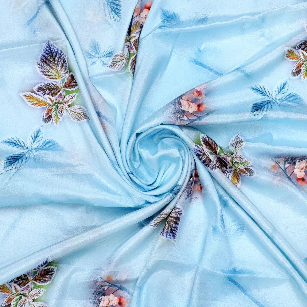 Winter Cool Colour Freezy Leaves Digital Printed Fabric - Silk Crepe