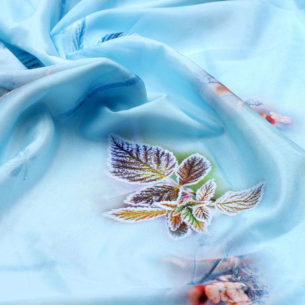 Winter Cool Colour Freezy Leaves Digital Printed Fabric - Silk Crepe