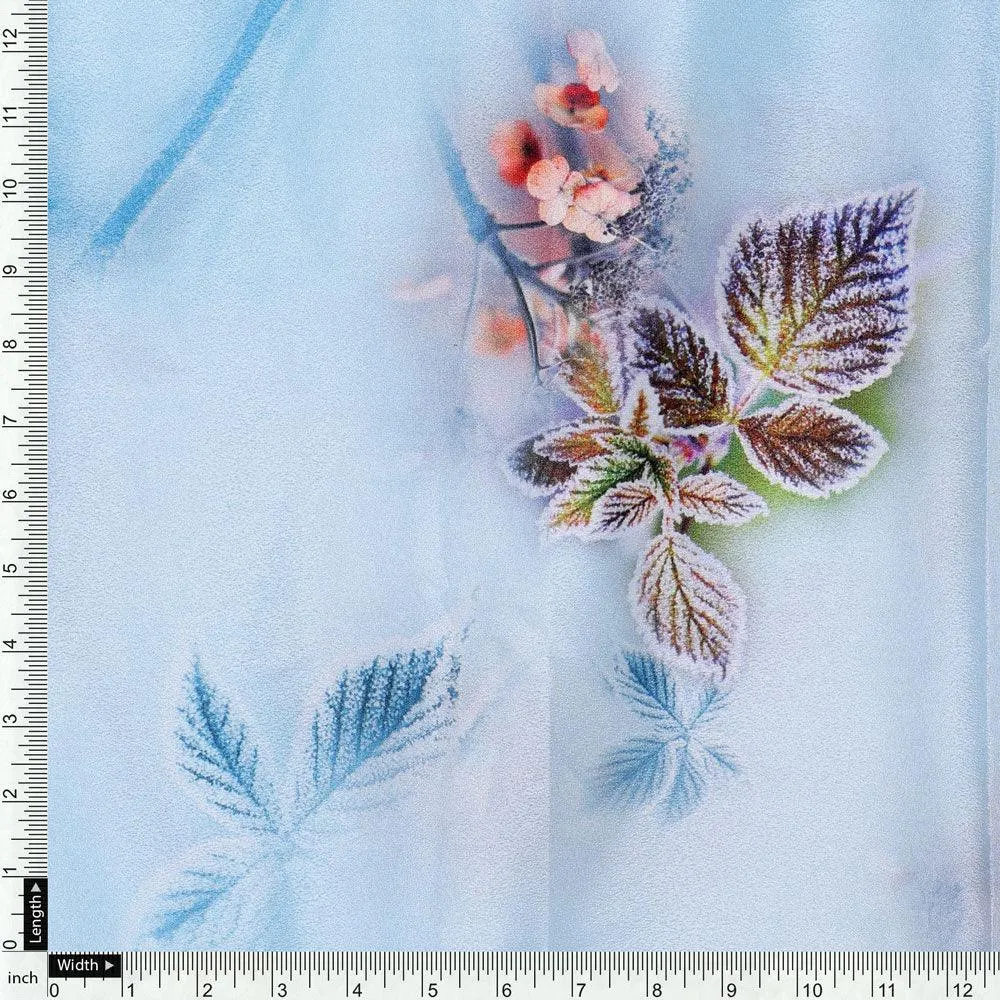 Winter Cool Colour Freezy Leaves Digital Printed Fabric - Silk Crepe