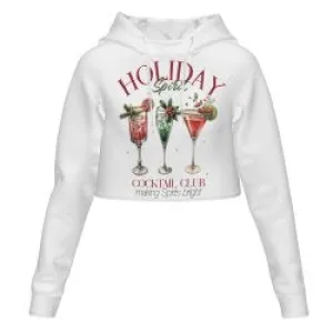 Women's All Over Print Cropped Hoodie Holiday Spirits Cocktail Club Hooded hoodie