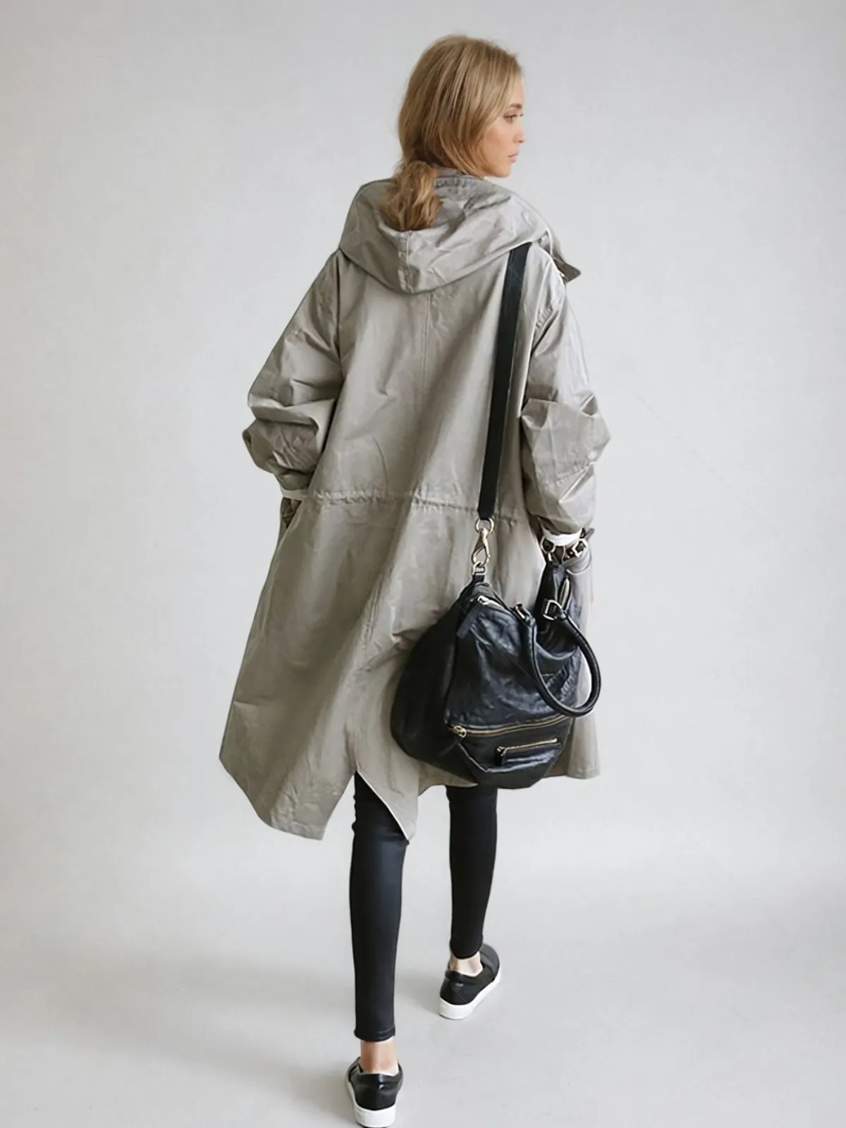 Women's Classic Khaki Solid Trench Coat with Button Placket | Ideal for Autumn/Winter