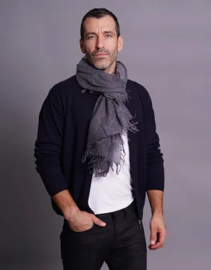 Woven Fringed Scarf in Washed Midnight Grey