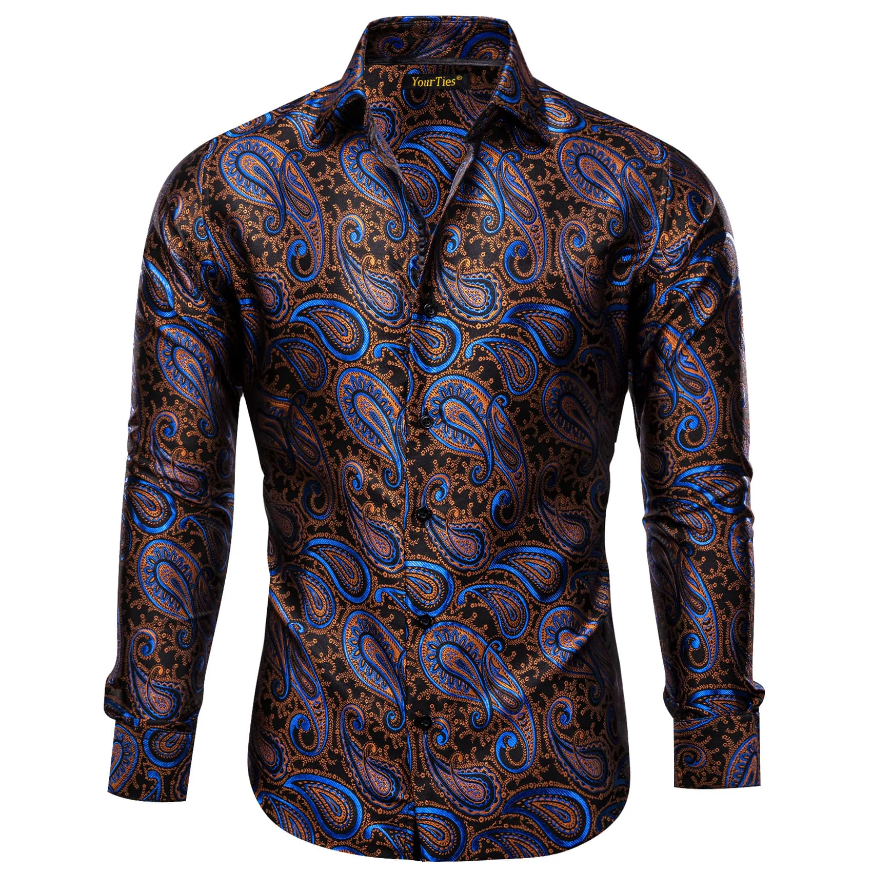 YourTies Dinner Shirts Black Gold Blue Jacquard Paisley Dress Shirt