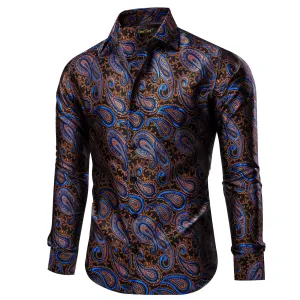 YourTies Dinner Shirts Black Gold Blue Jacquard Paisley Dress Shirt