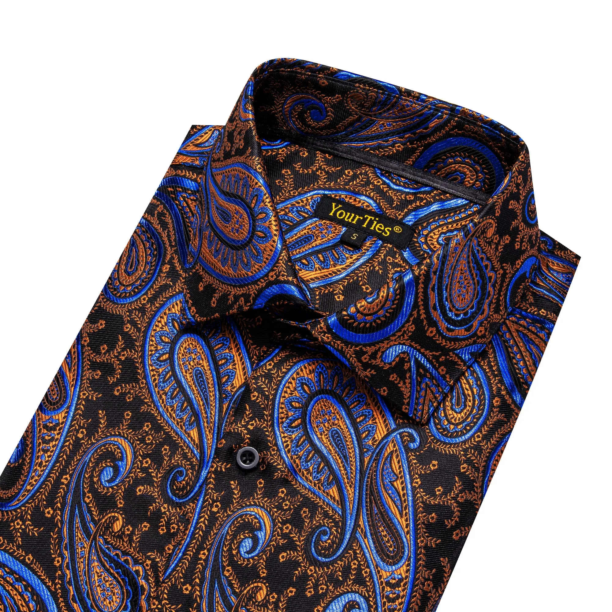 YourTies Dinner Shirts Black Gold Blue Jacquard Paisley Dress Shirt